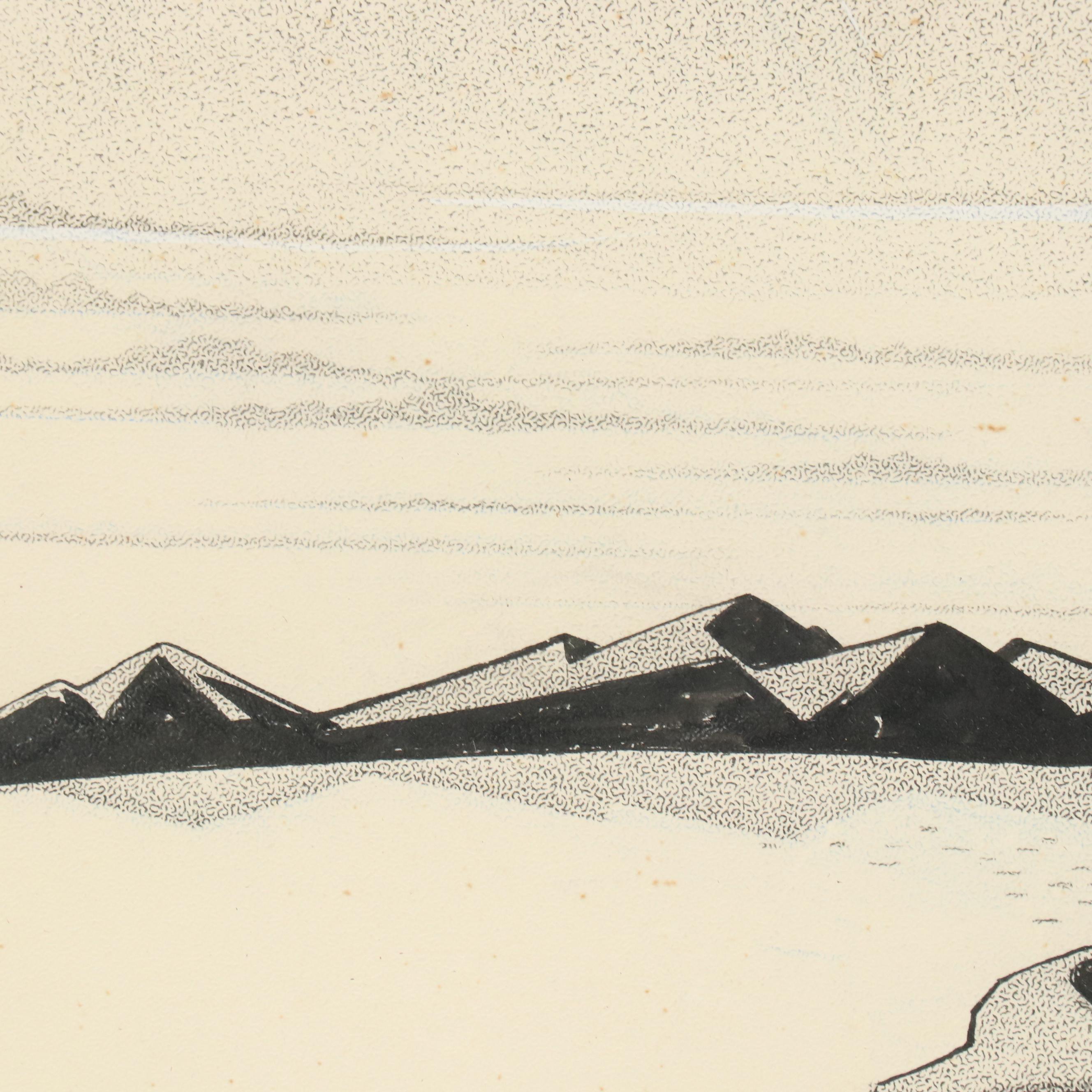 L.D. Warren Editorial Cartoon Style Ink Drawing, 1967