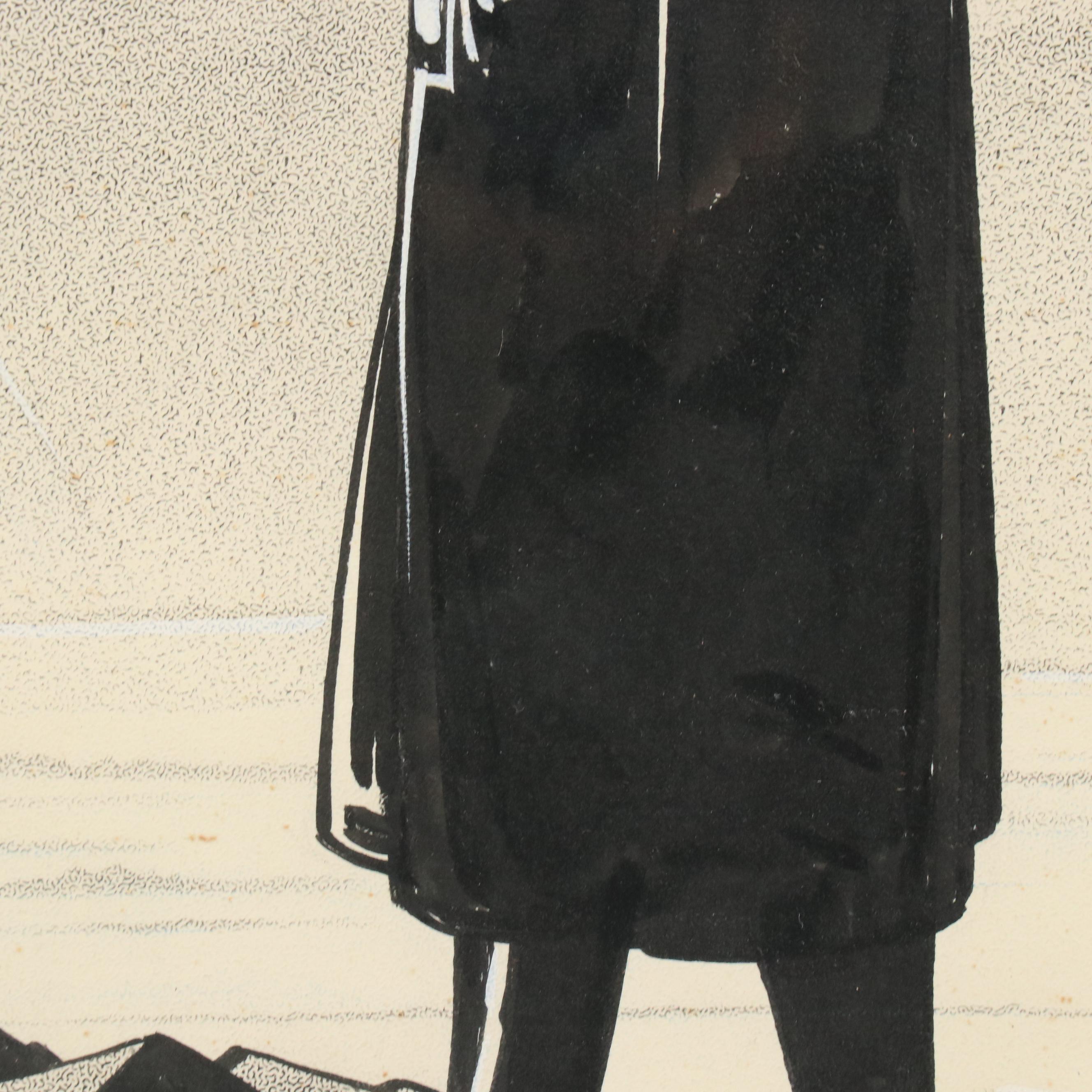 L.D. Warren Editorial Cartoon Style Ink Drawing, 1967