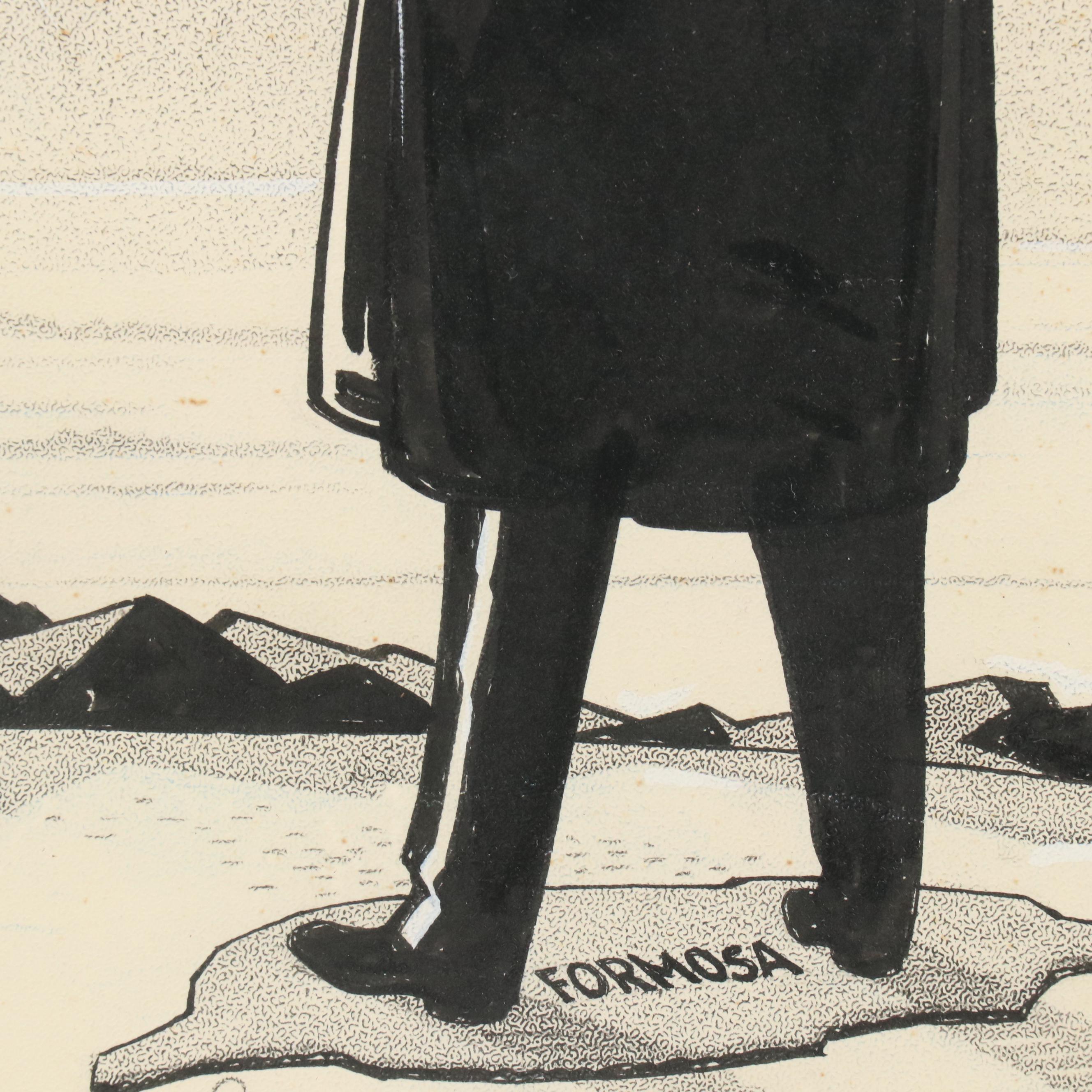 L.D. Warren Editorial Cartoon Style Ink Drawing, 1967