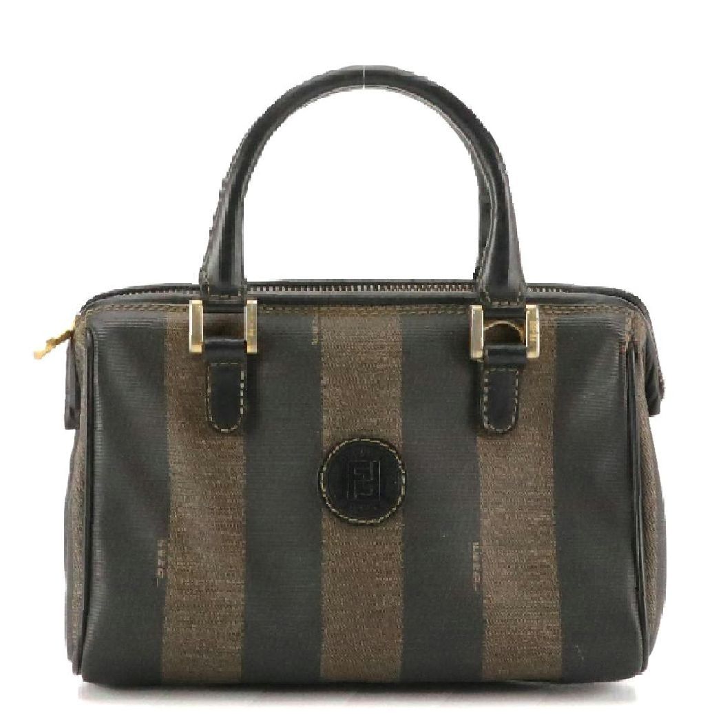 Fendi Mini Boston Handbag in Pequin Striped Canvas and Leather Trim