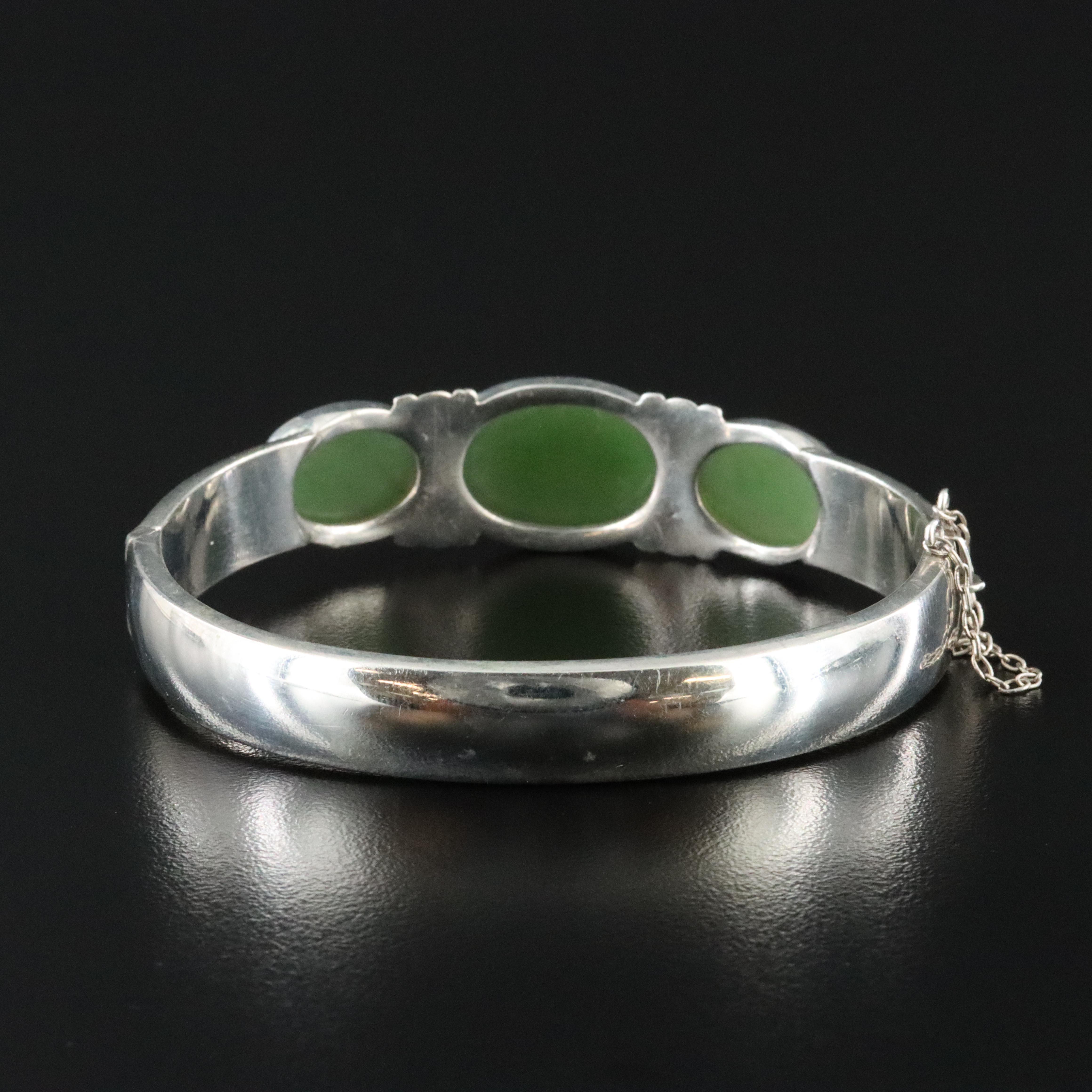 Sterling Nephrite Hinged Bangle