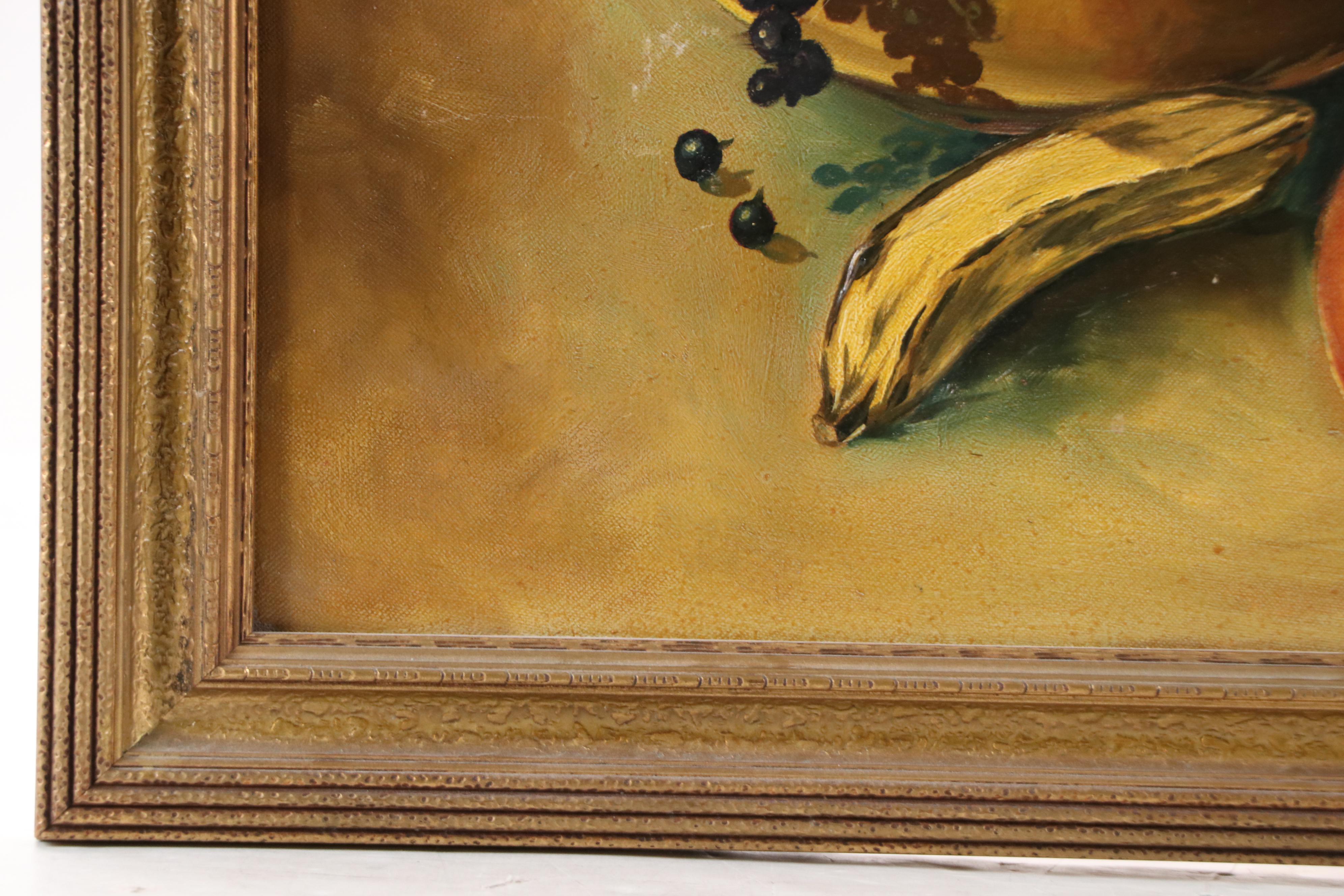 G. Wagner Still Life Oil Painting with Lantern and Fruit, 20th Century