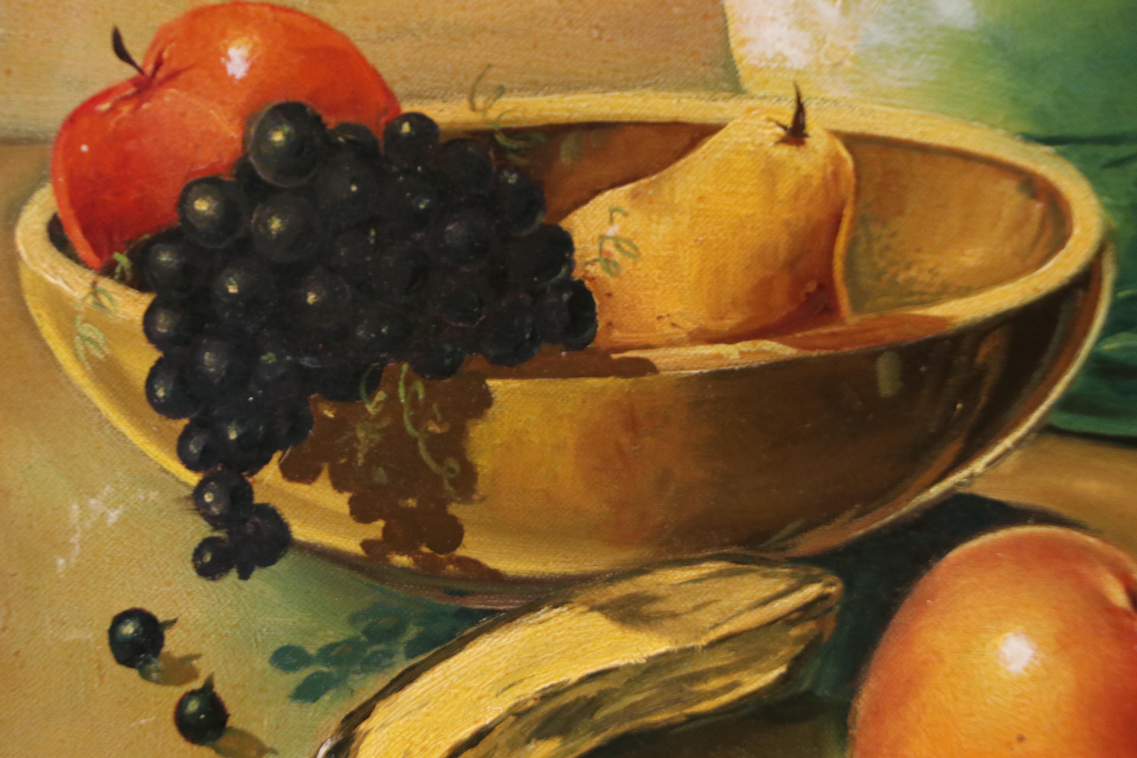 G. Wagner Still Life Oil Painting with Lantern and Fruit, 20th Century