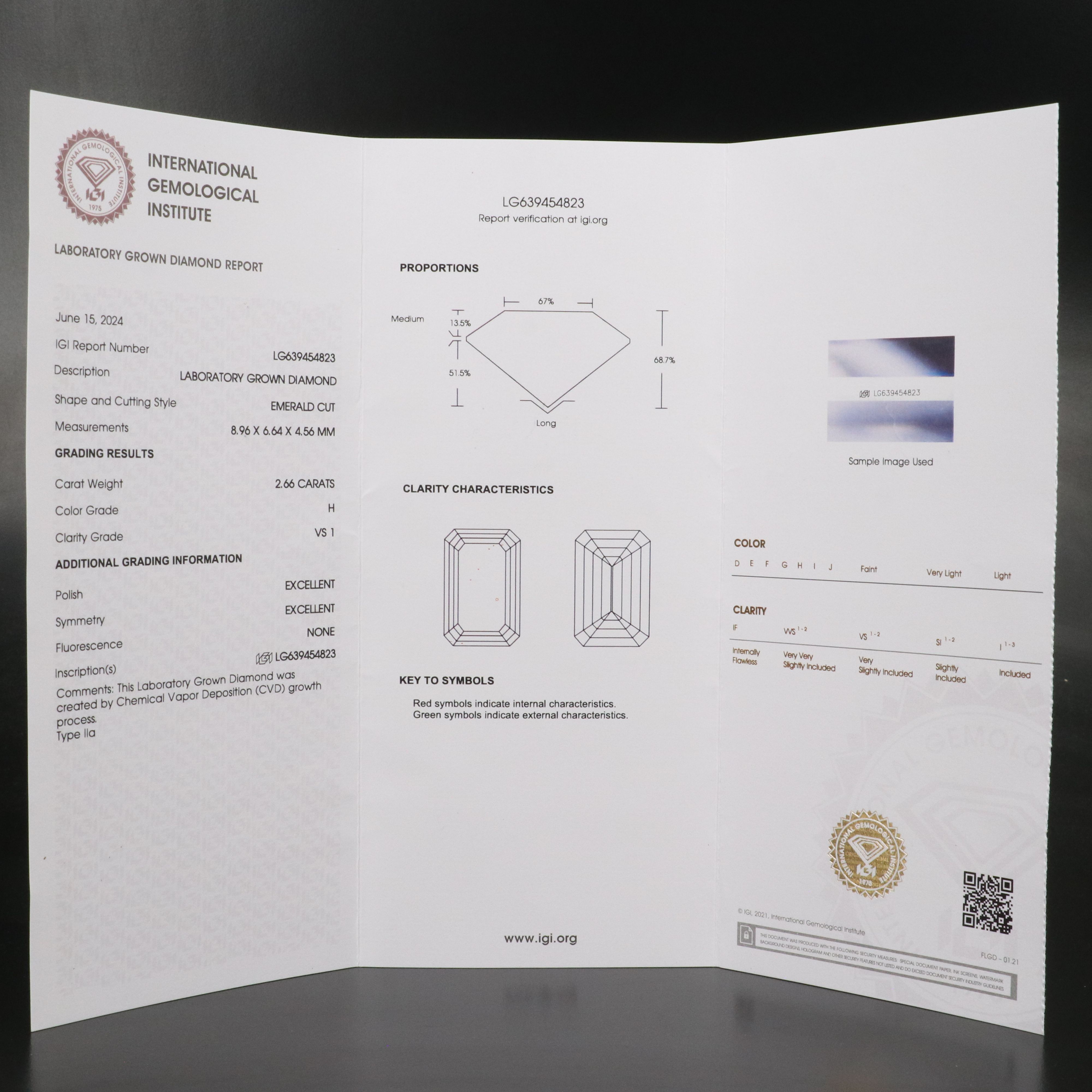 Loose 2.66 CT Lab Grown Diamond with IGI Report