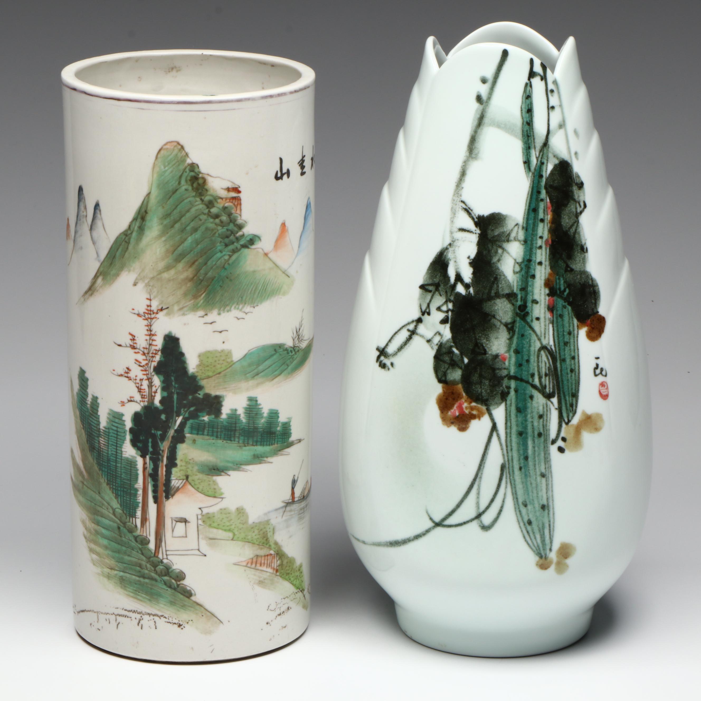 Chinese Porcelain Hat Stand and FS Porcelain Shaped Vase