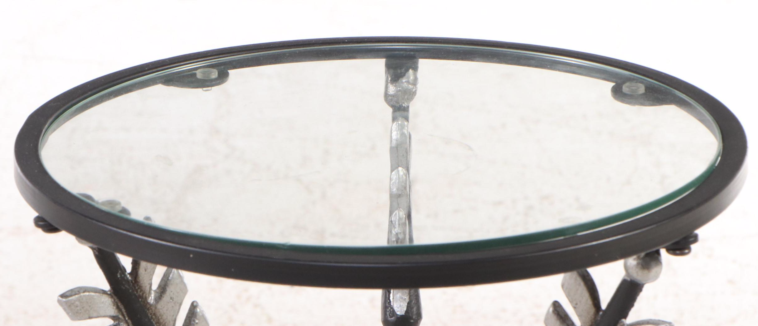 Pier 1 Glass Top Plant Stand with Arrow Legs and a Floral Metal Accent Table