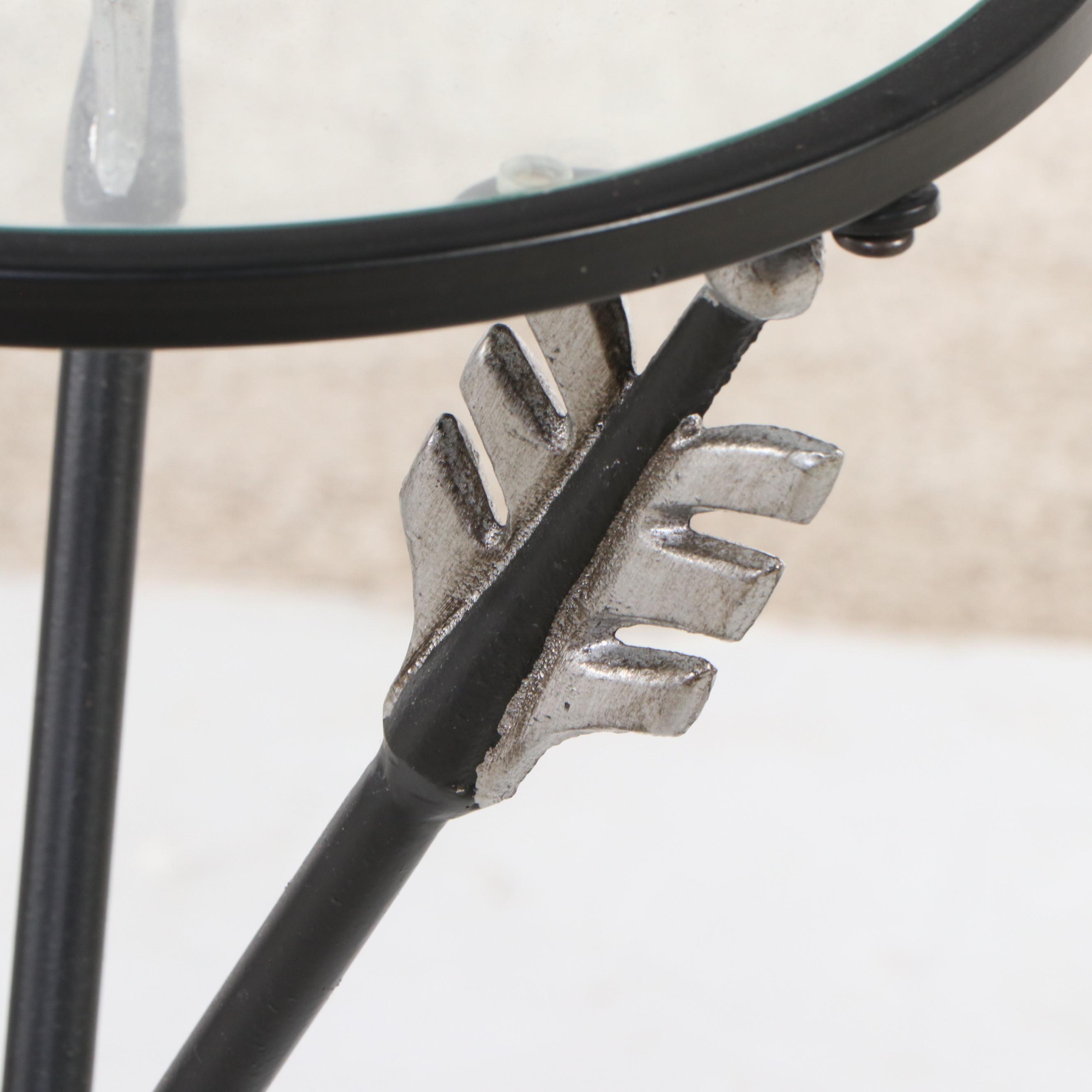 Pier 1 Glass Top Plant Stand with Arrow Legs and a Floral Metal Accent Table