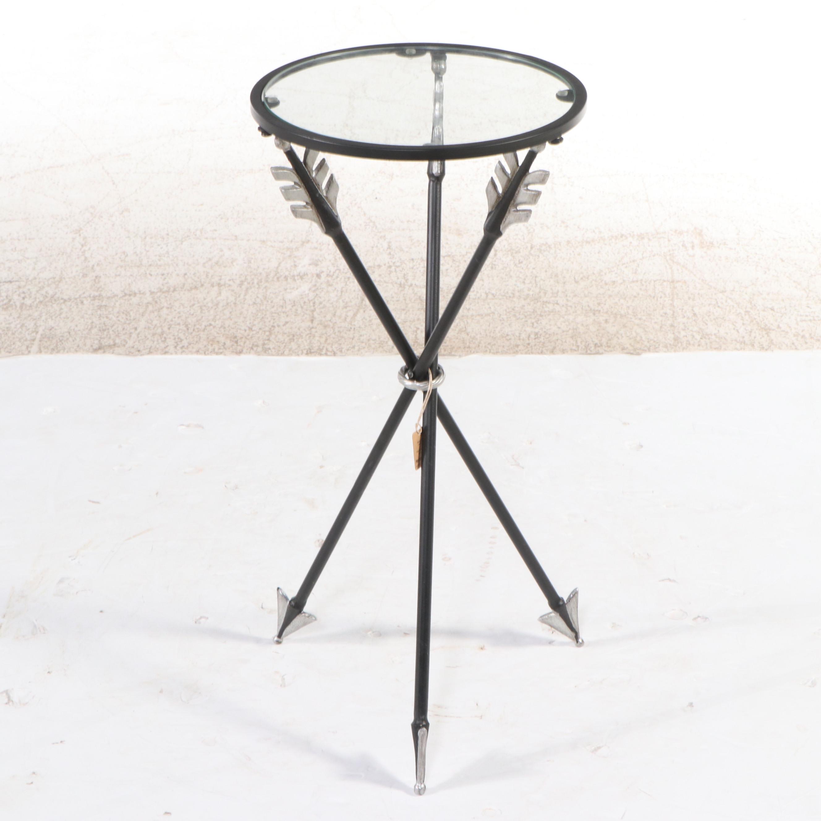 Pier 1 Glass Top Plant Stand with Arrow Legs and a Floral Metal Accent Table