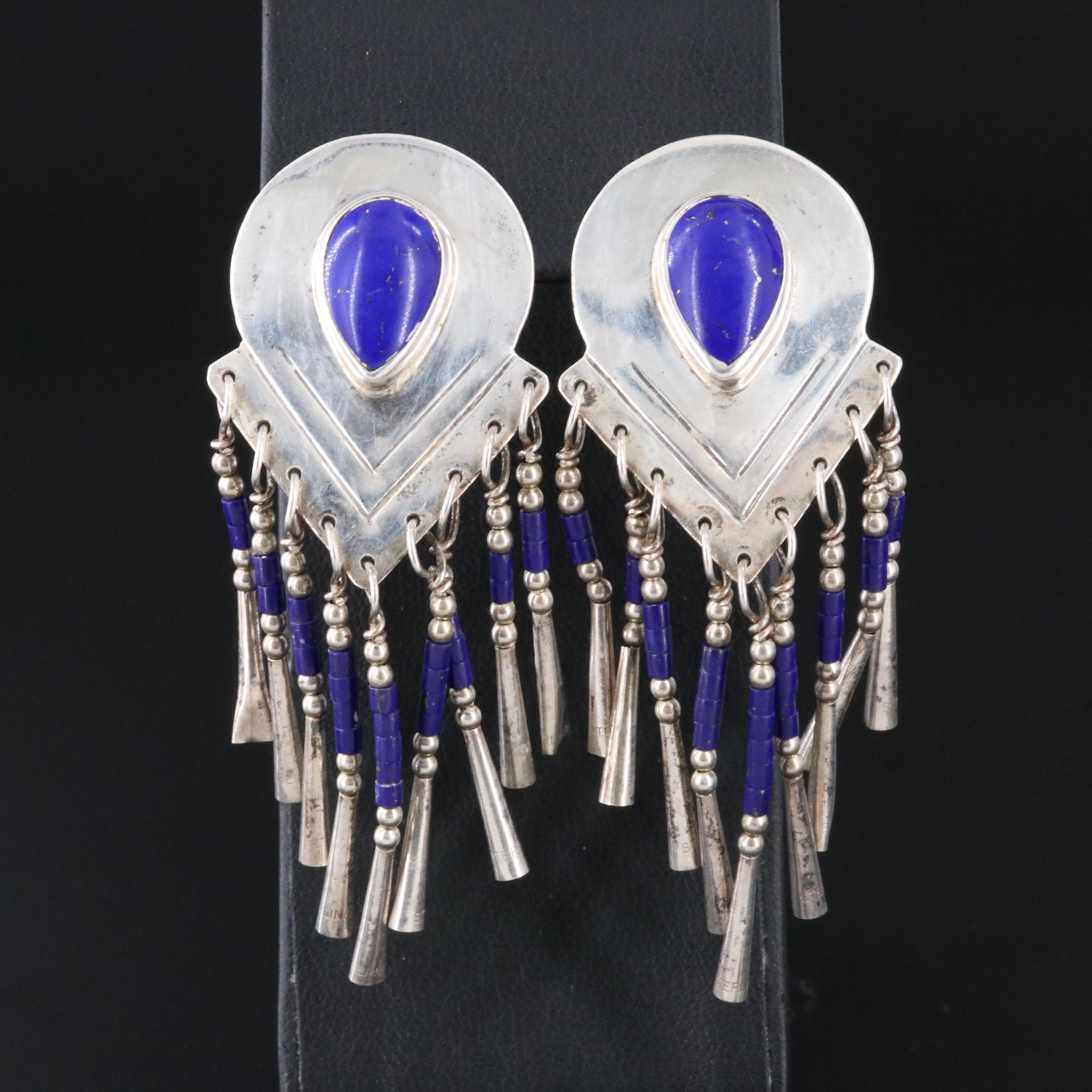 Sterling Lapis Lazuli Tassel Earrings