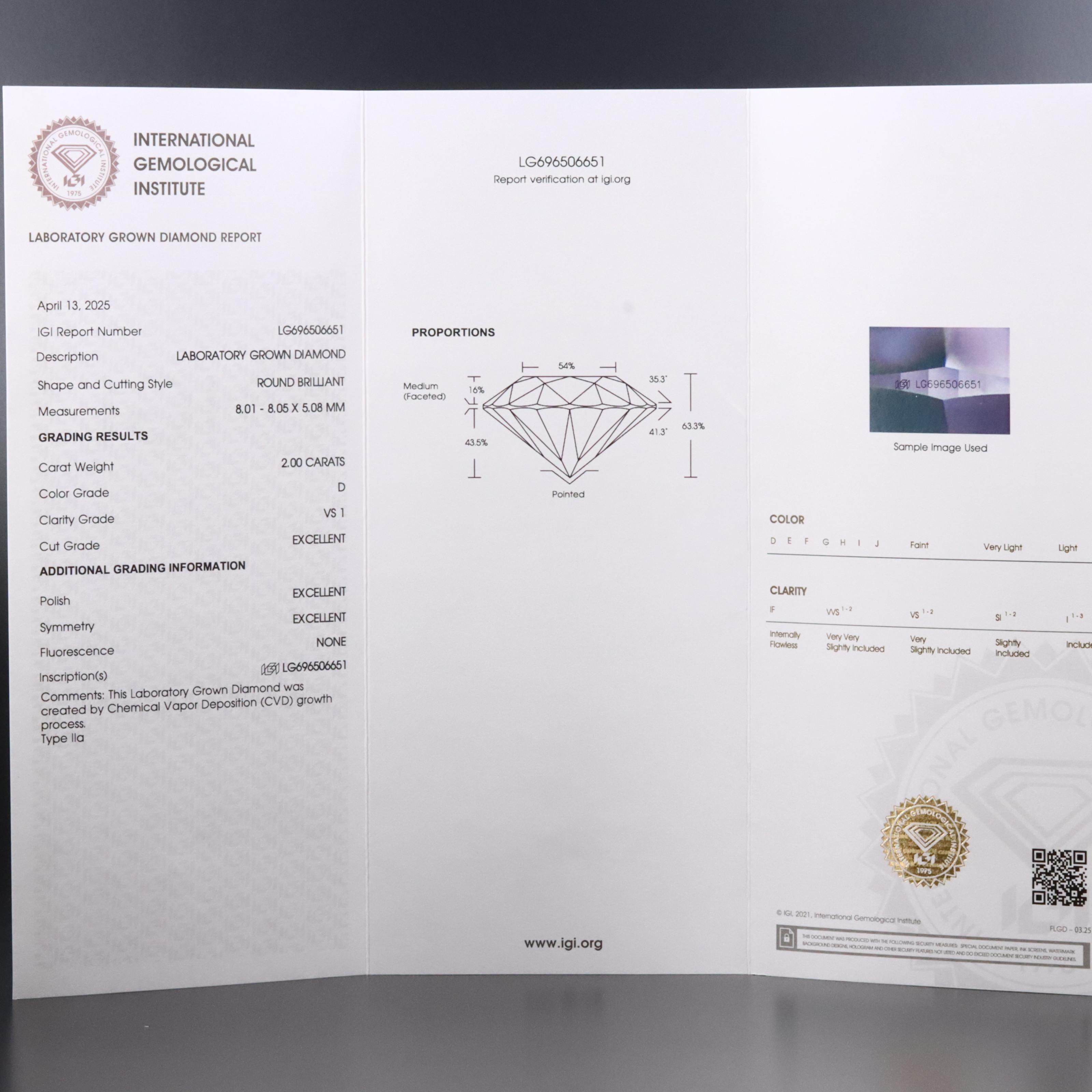 14K 2.00 CT Lab Grown Diamond Ring with an IGI Report