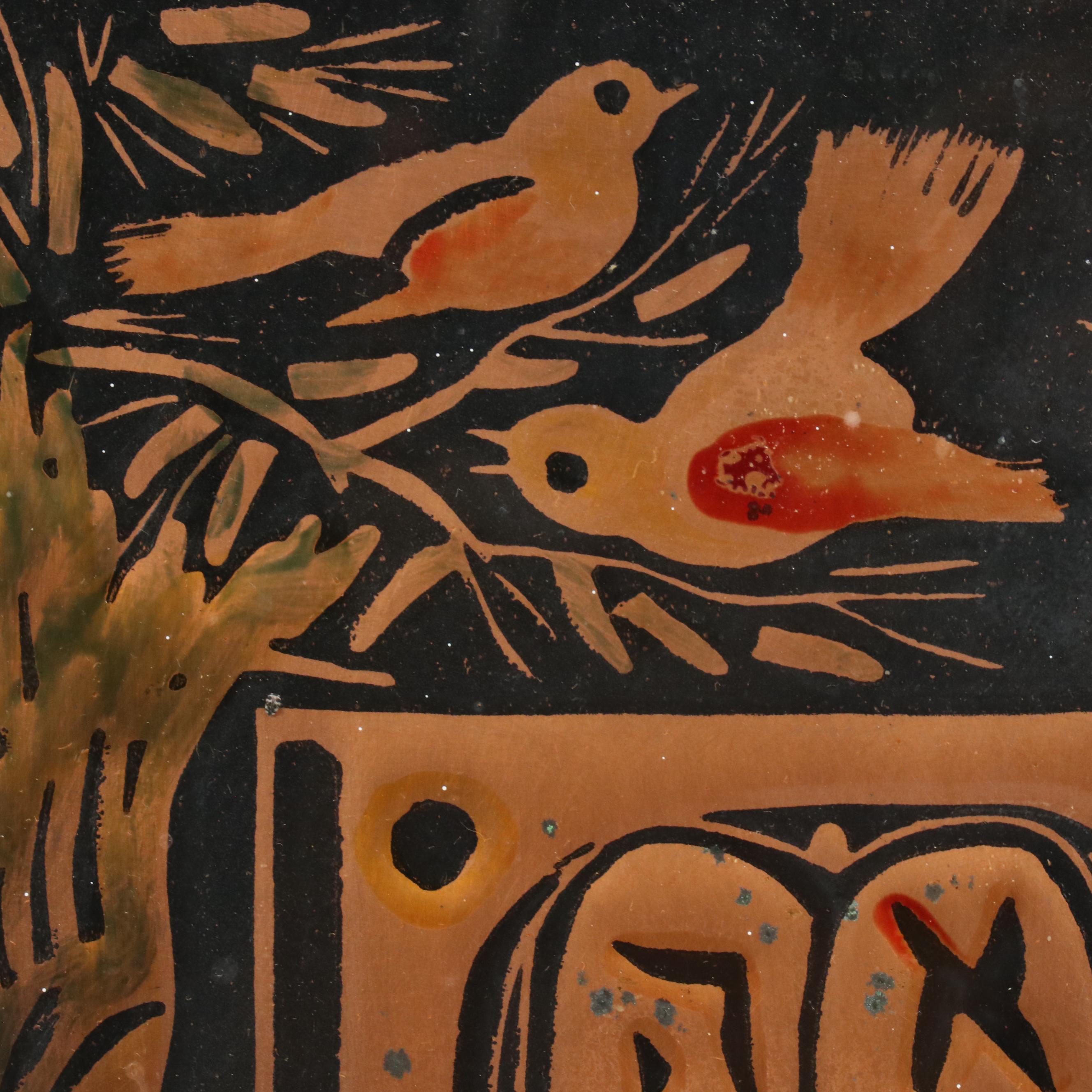 Amram Ebgi Hand-Colored Judaica Relief Print on Embossed Copper