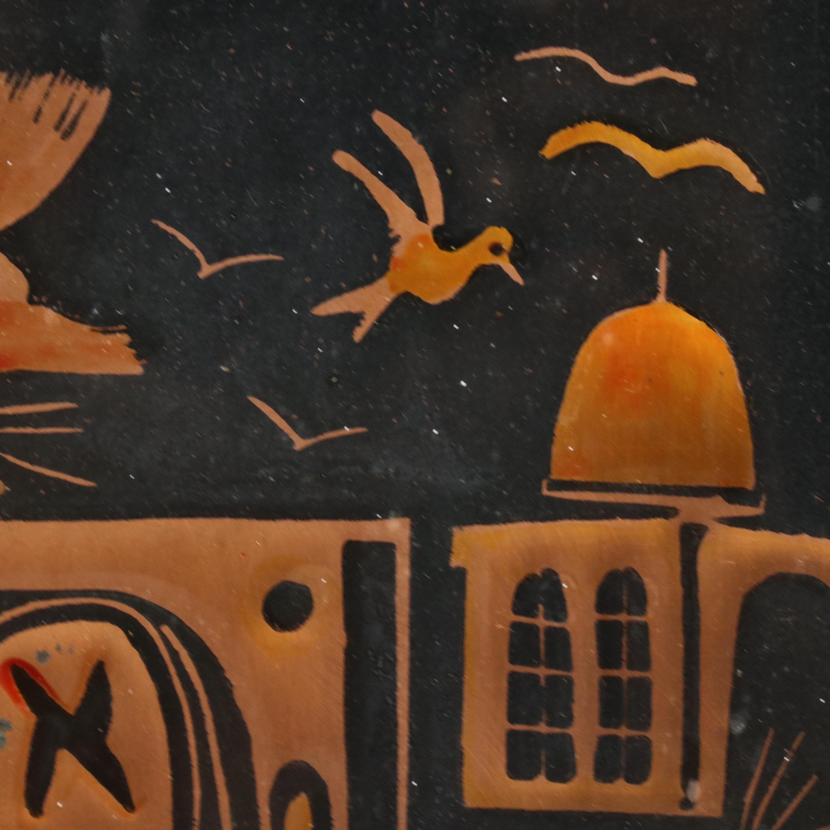 Amram Ebgi Hand-Colored Judaica Relief Print on Embossed Copper