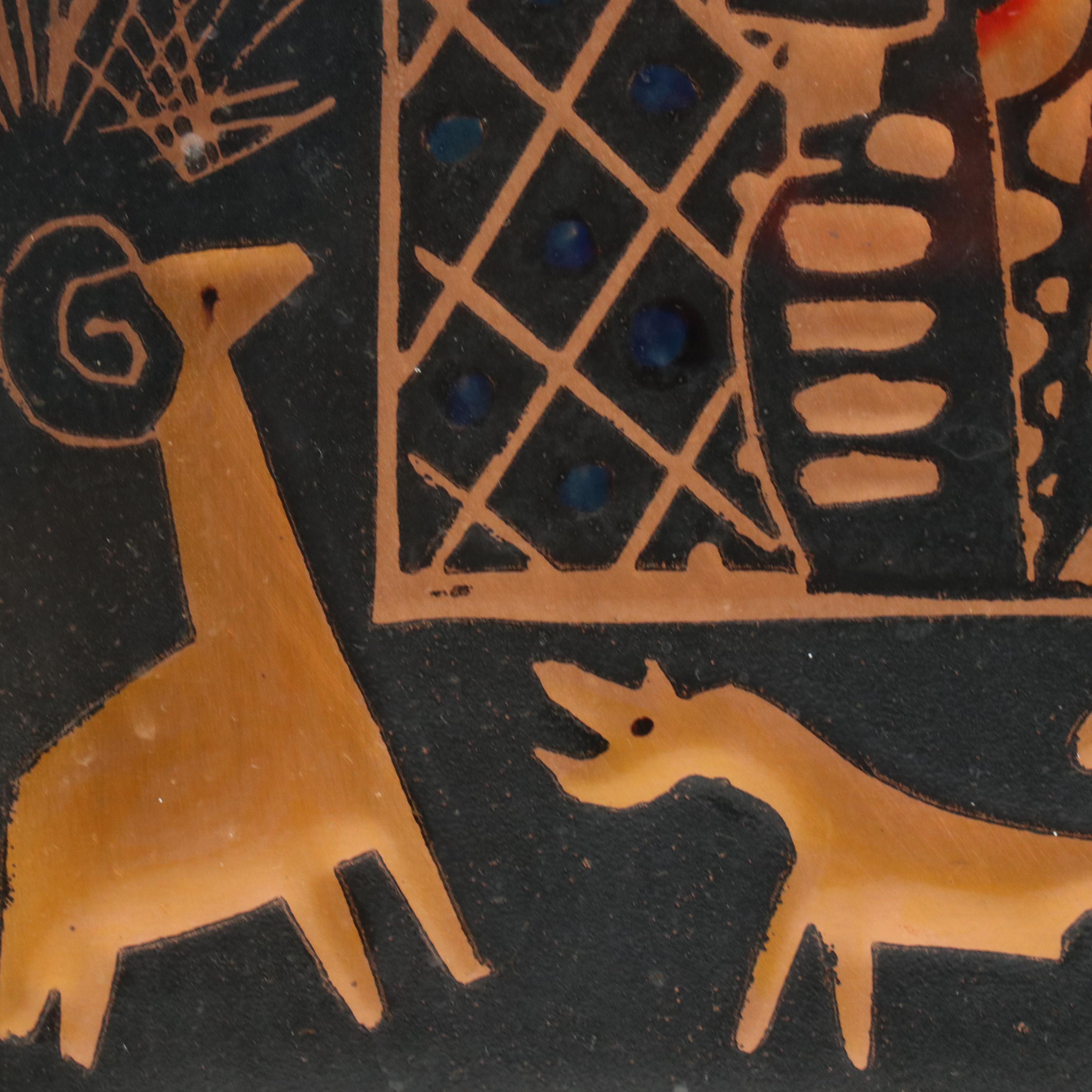 Amram Ebgi Hand-Colored Judaica Relief Print on Embossed Copper