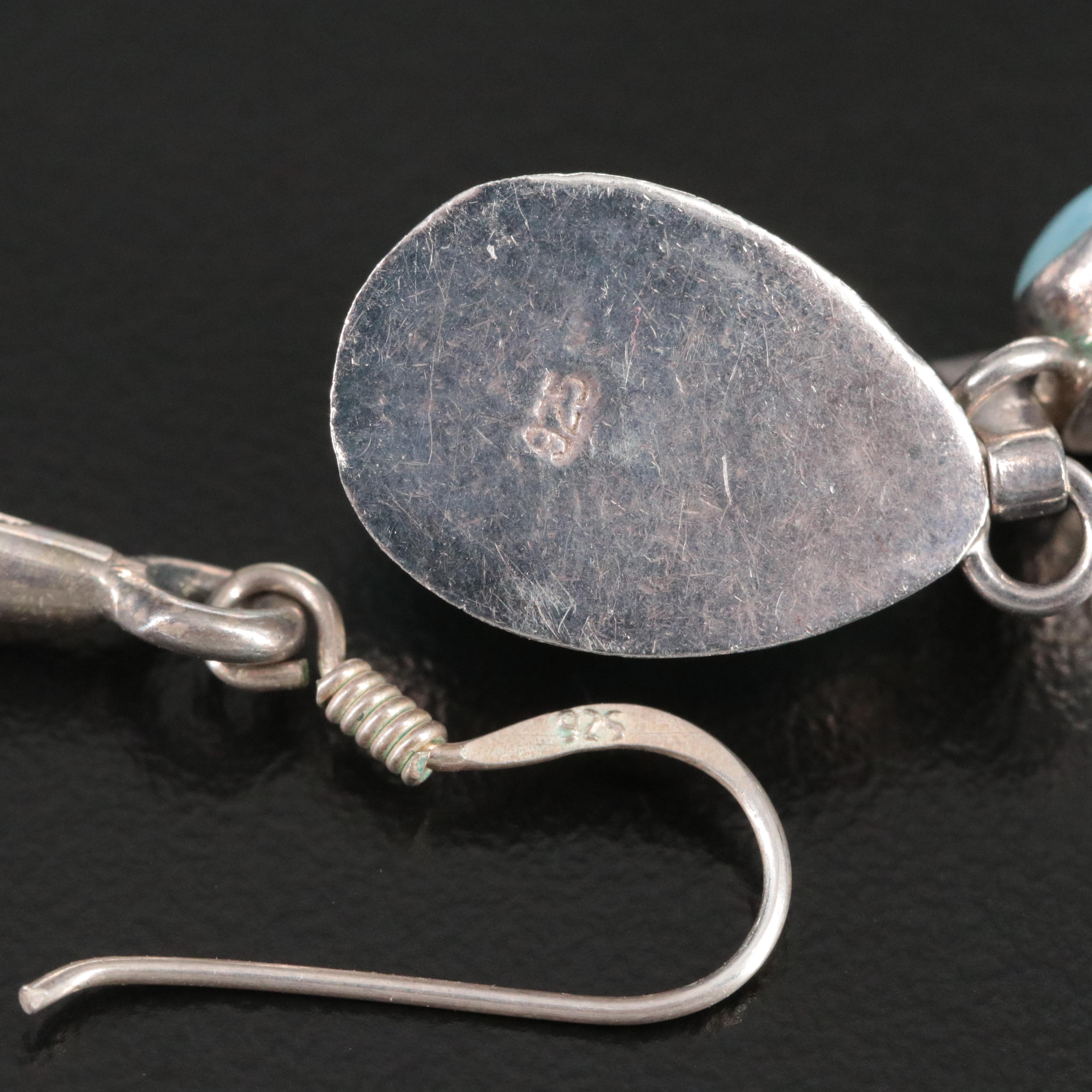 Sterling Faux Pearl, Larimar and Cubic Zirconia Drop Earrings