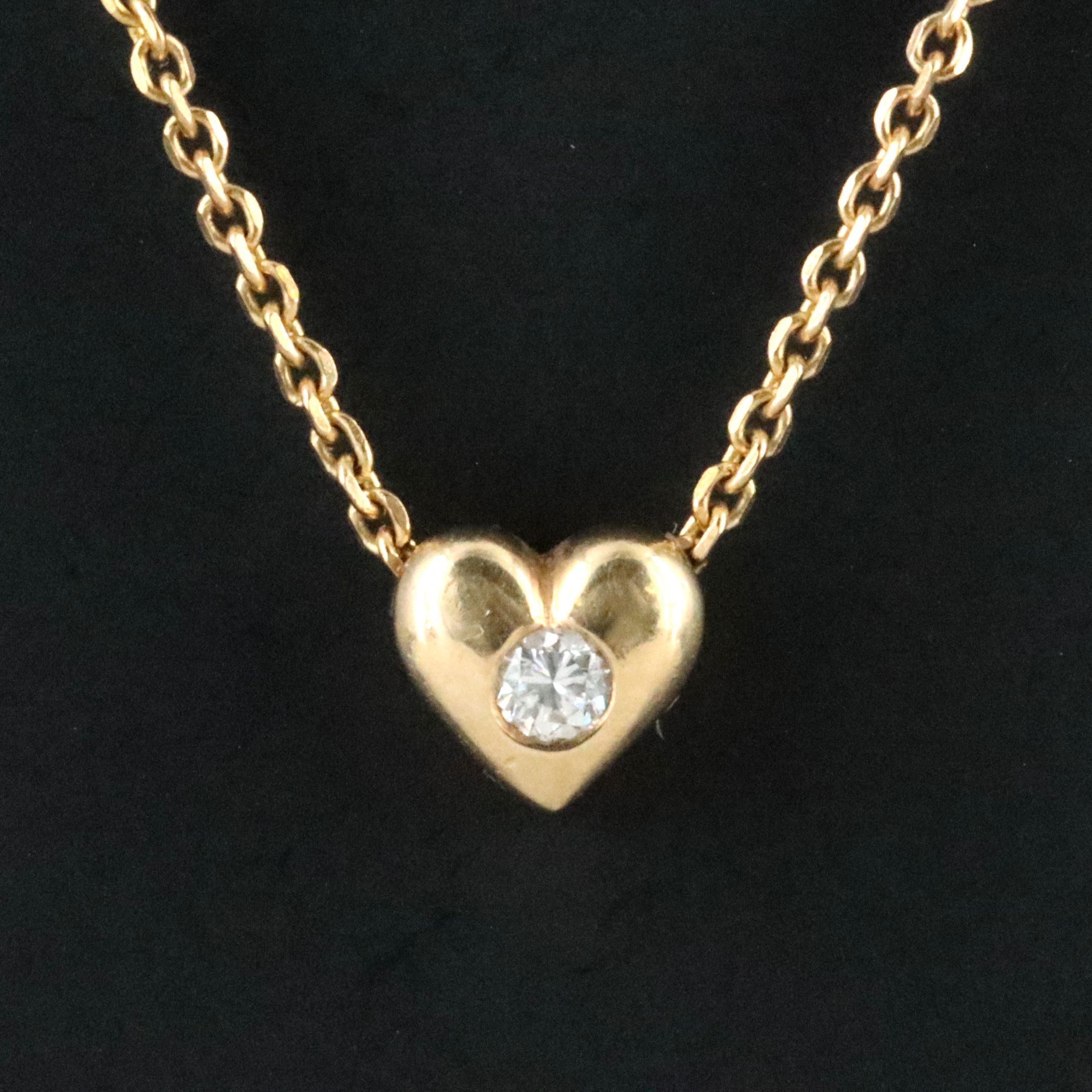 14K 0.08 CT Diamond Solitaire Heart Pendant Necklace