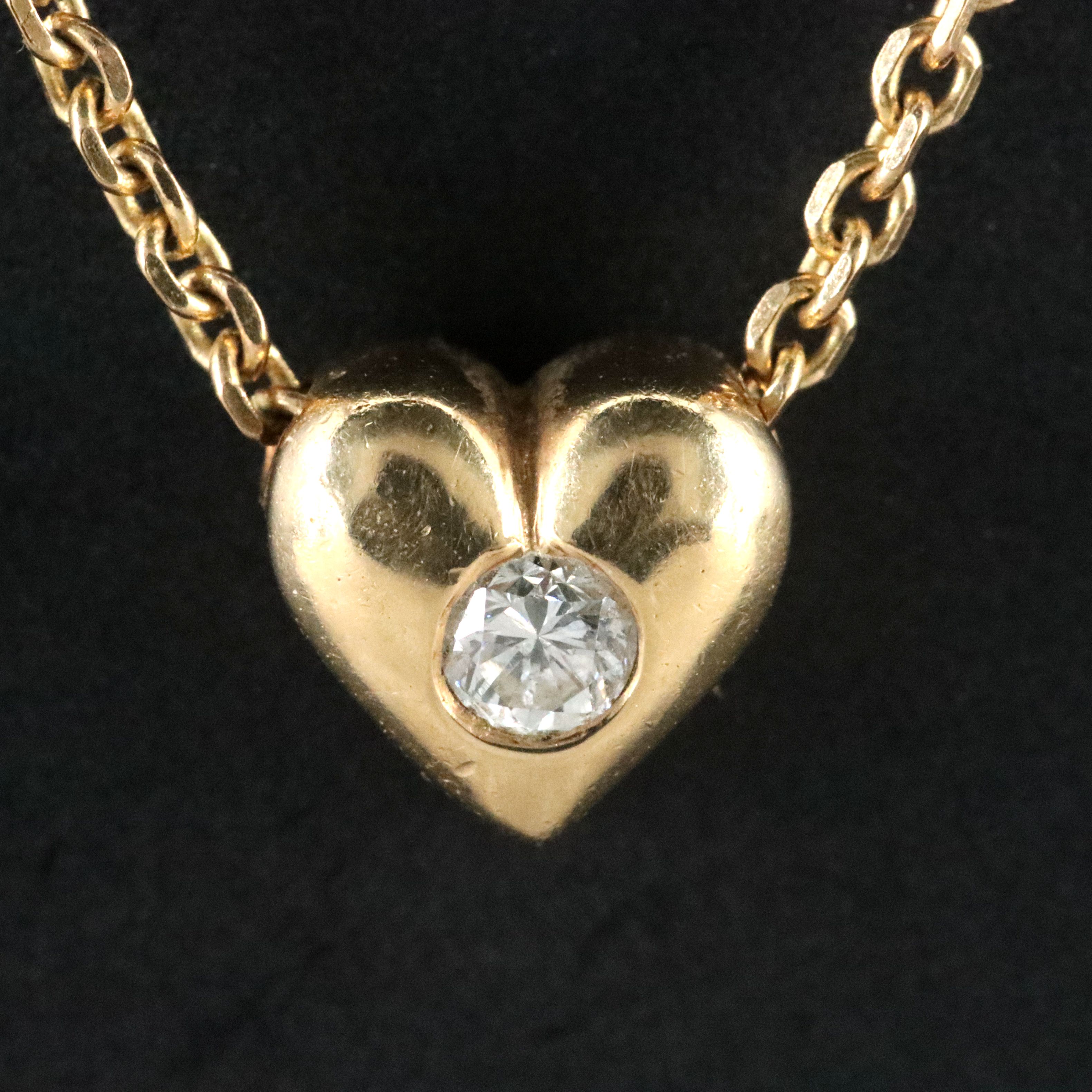 14K 0.08 CT Diamond Solitaire Heart Pendant Necklace