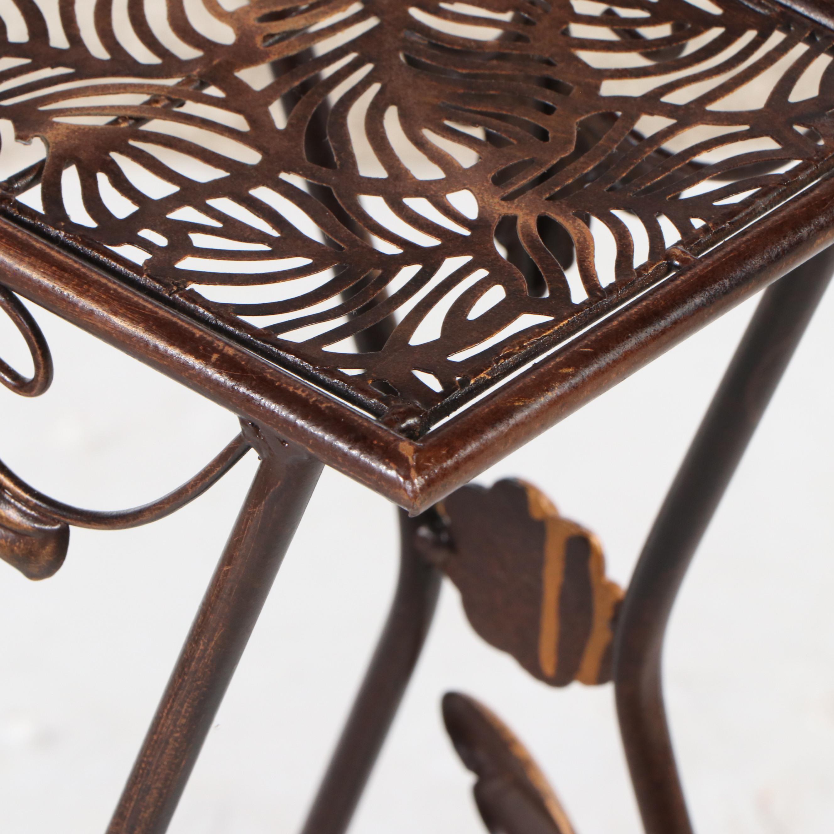 Pier 1 Glass Top Plant Stand with Arrow Legs and a Floral Metal Accent Table