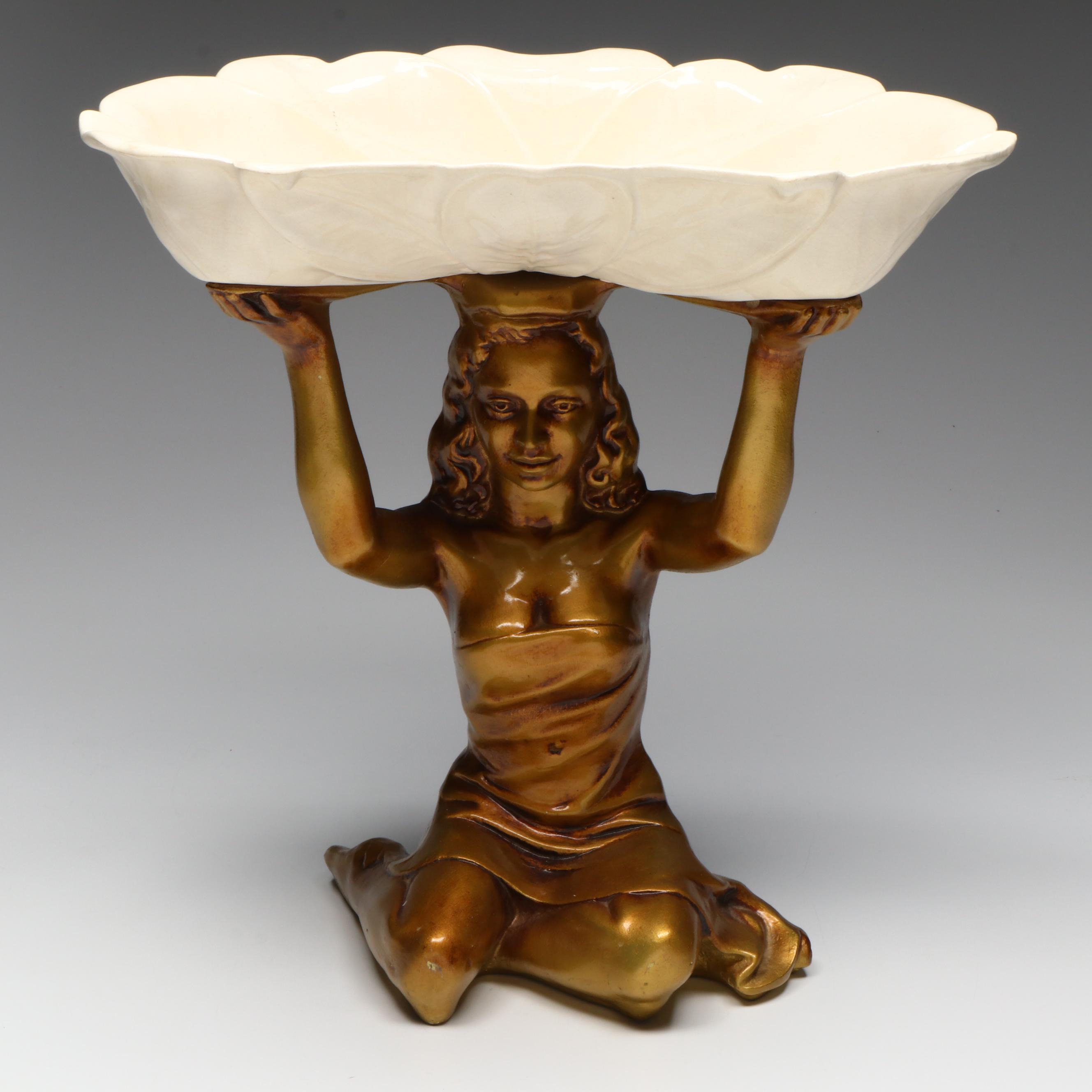 Lane & Co Van Nuys Pottery Kneeling Figural Compote, Mid-20th Century