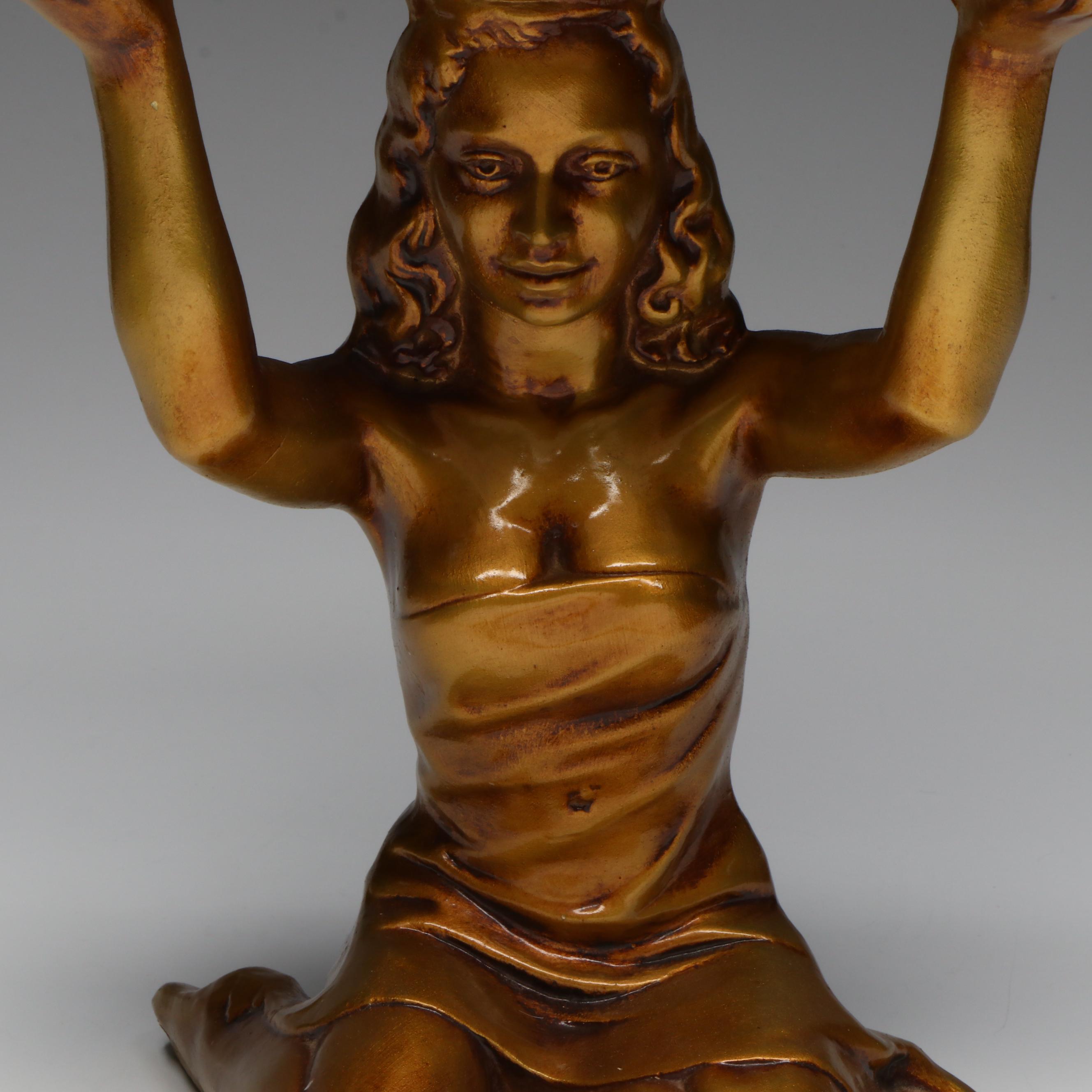 Lane & Co Van Nuys Pottery Kneeling Figural Compote, Mid-20th Century