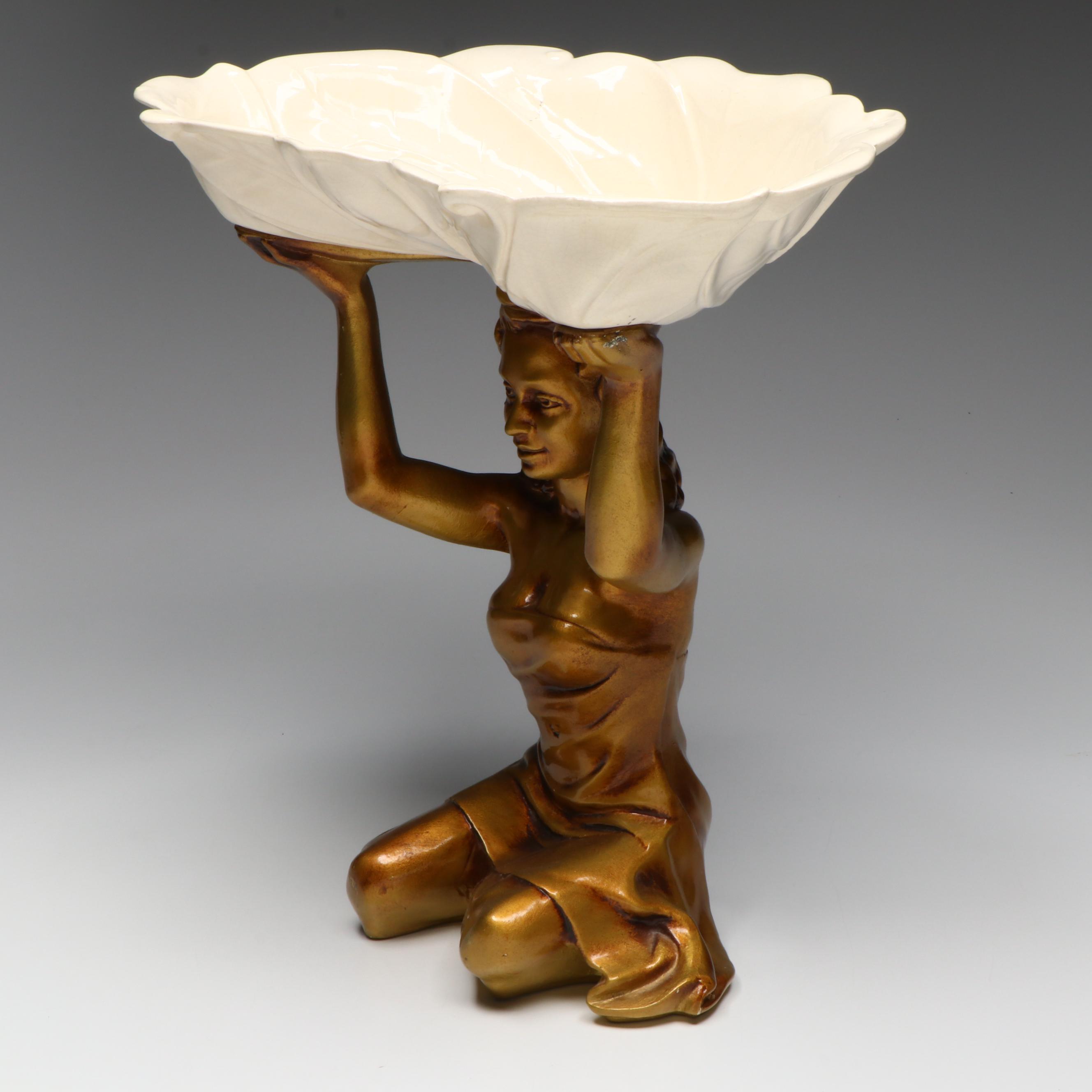 Lane & Co Van Nuys Pottery Kneeling Figural Compote, Mid-20th Century