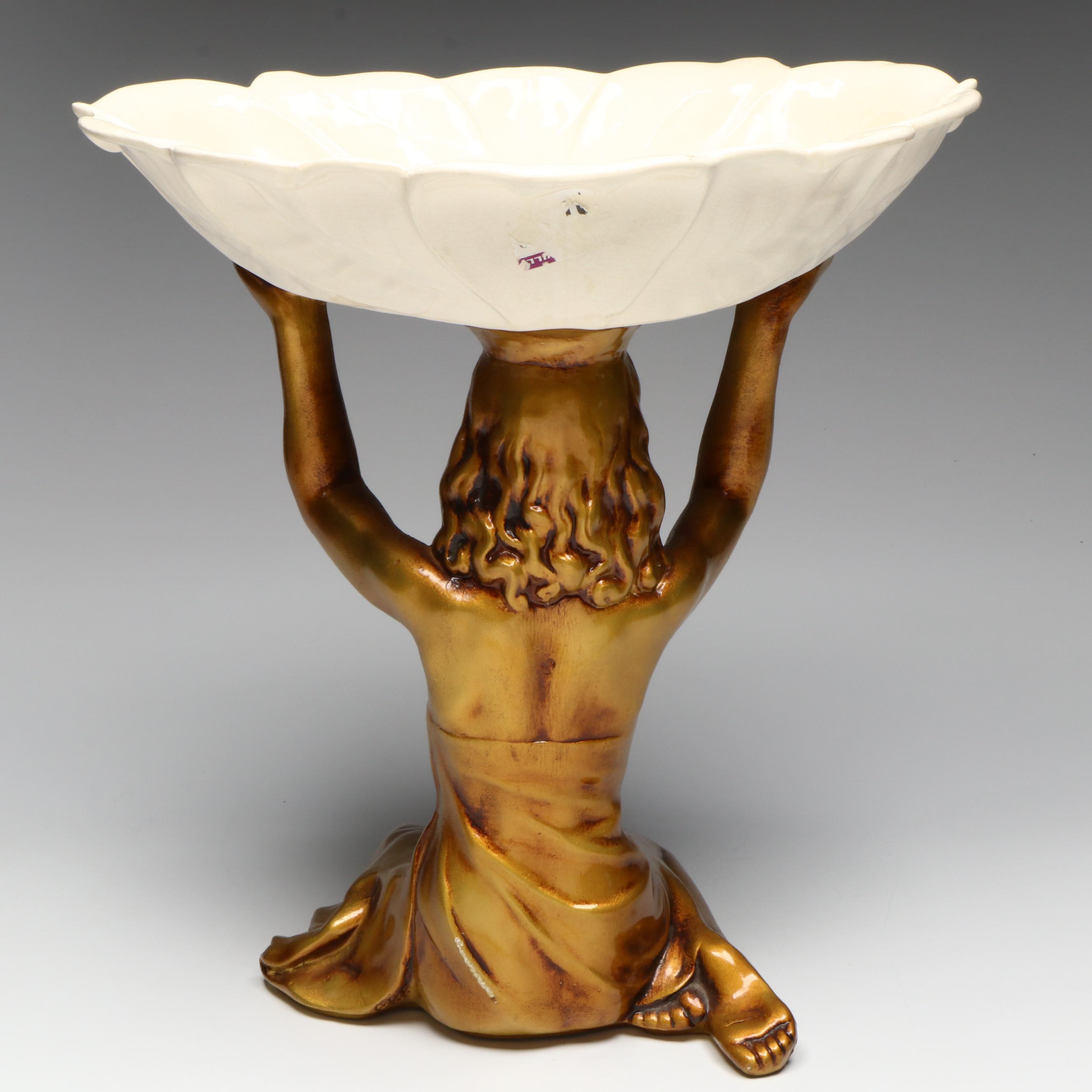 Lane & Co Van Nuys Pottery Kneeling Figural Compote, Mid-20th Century