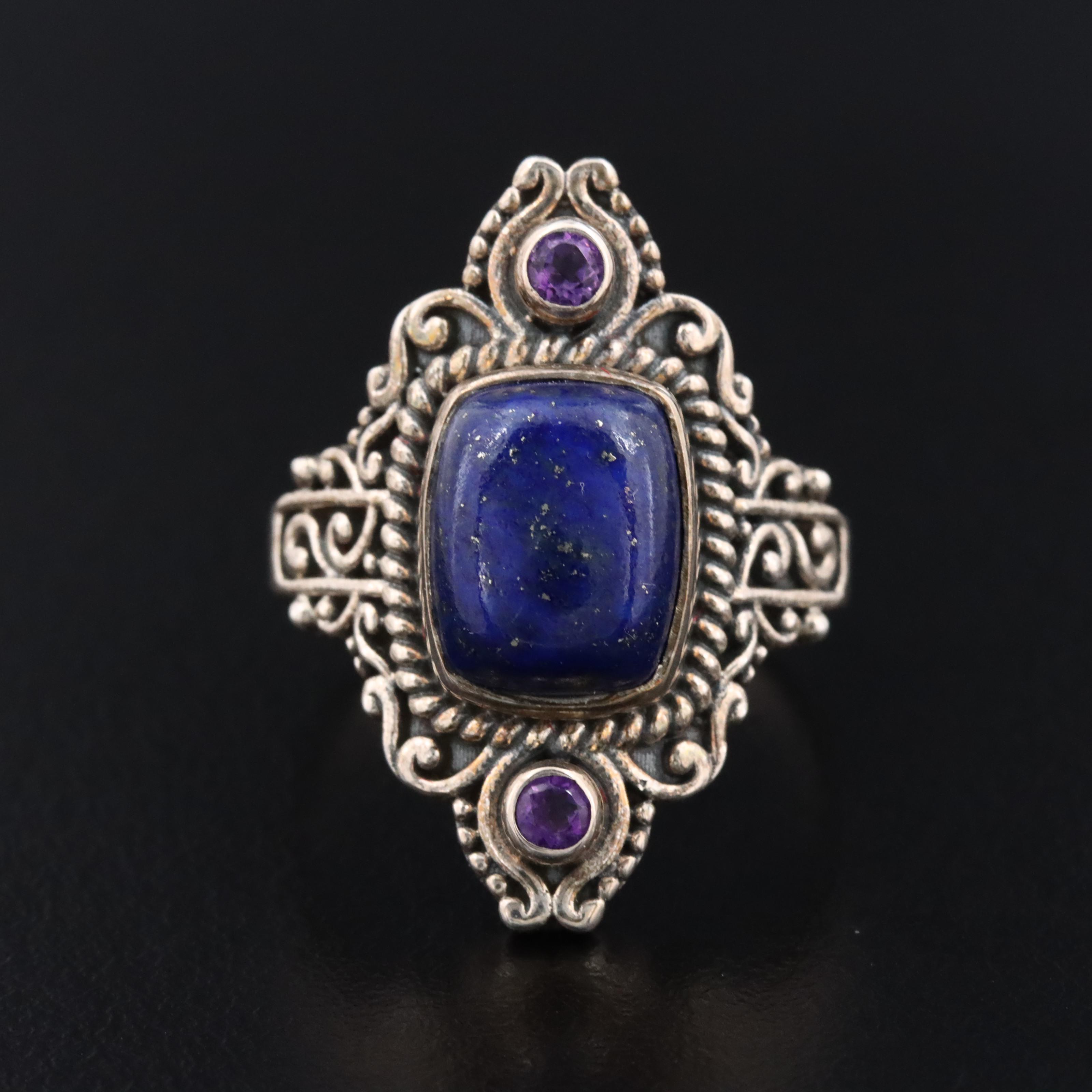 Sterling Lapis Lazuli and Amethyst Ring