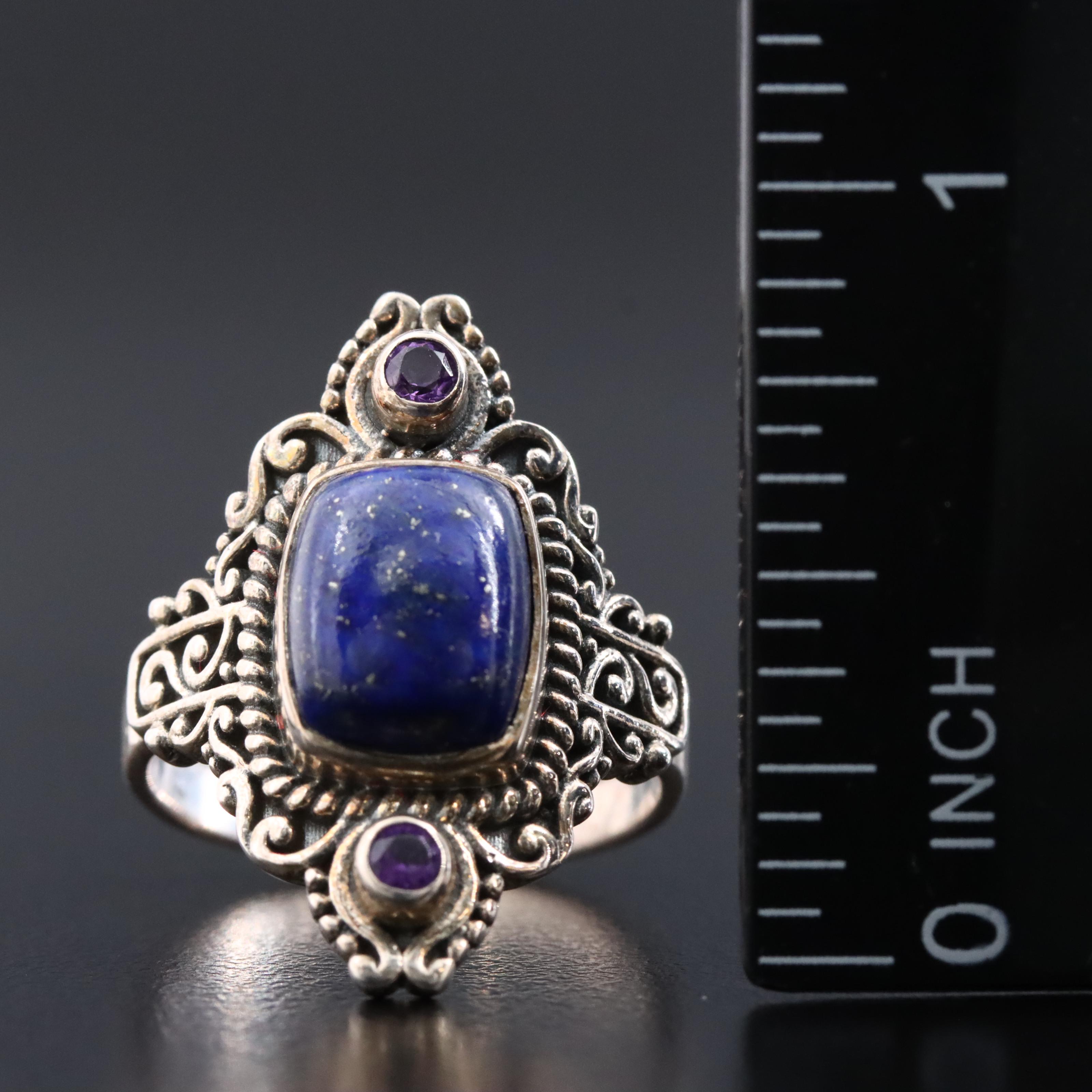 Sterling Lapis Lazuli and Amethyst Ring
