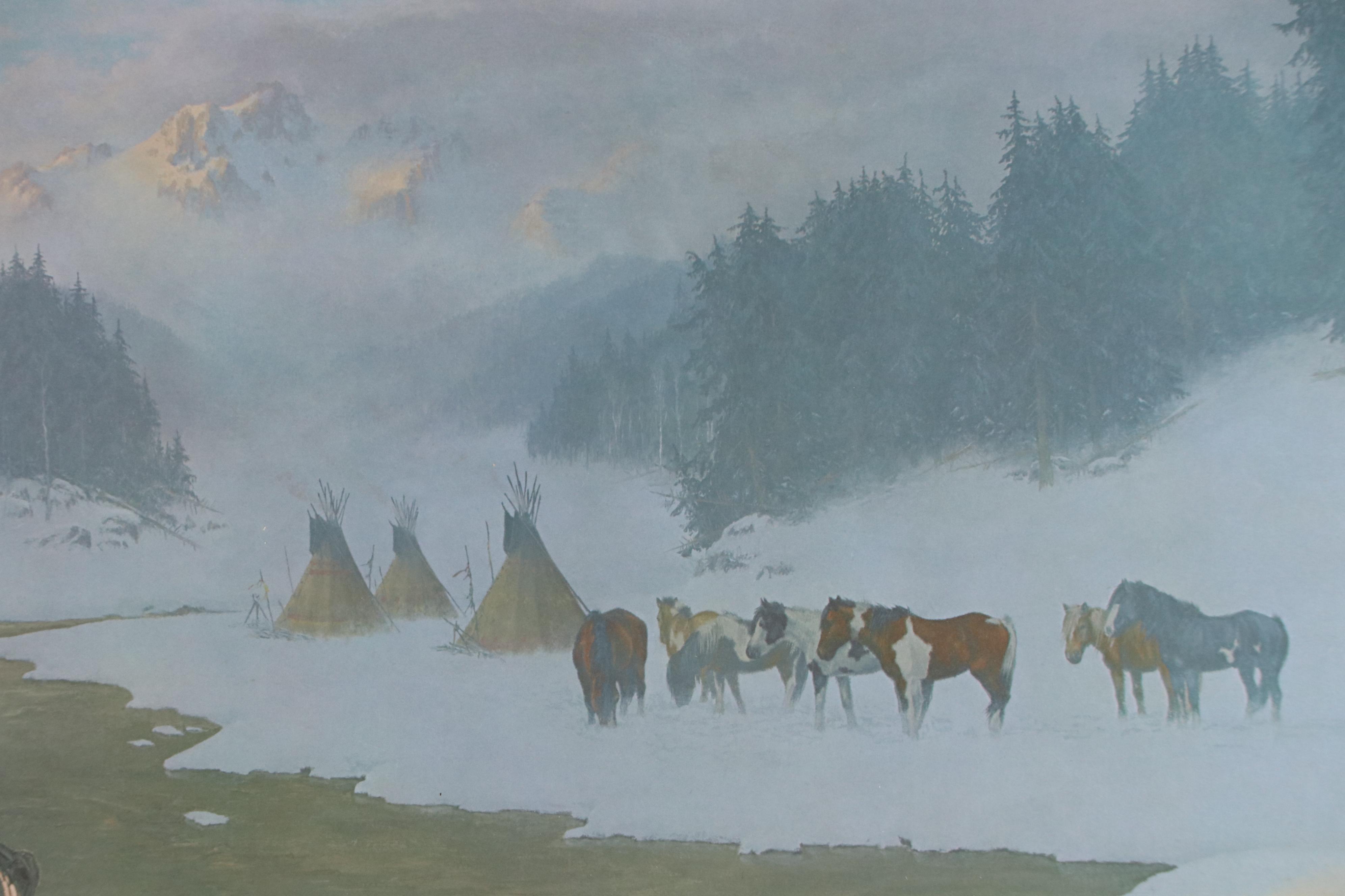 Jacob Pfeiffer Offset Lithograph of Teepees and Horses, Circa 1978