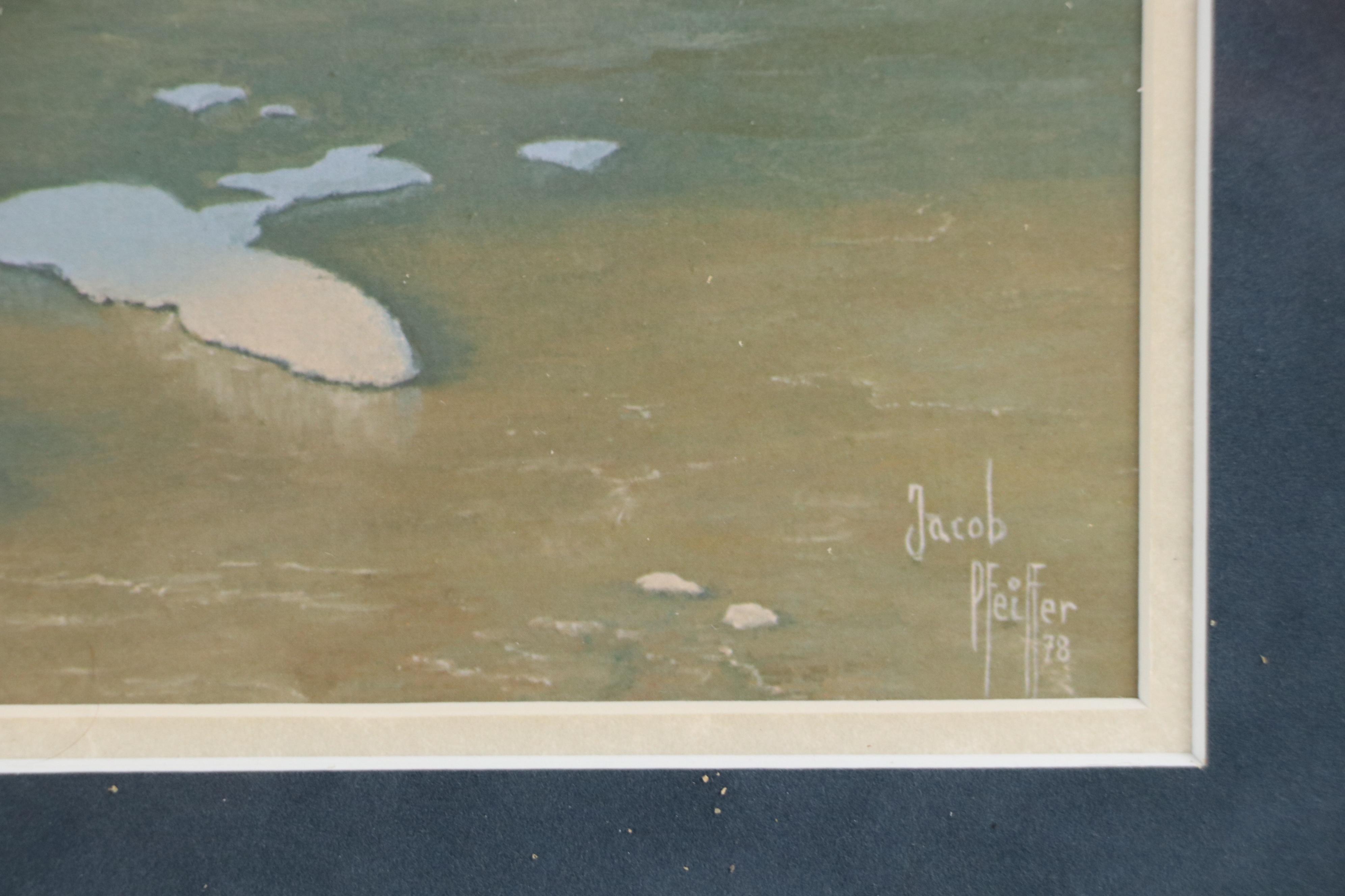 Jacob Pfeiffer Offset Lithograph of Teepees and Horses, Circa 1978