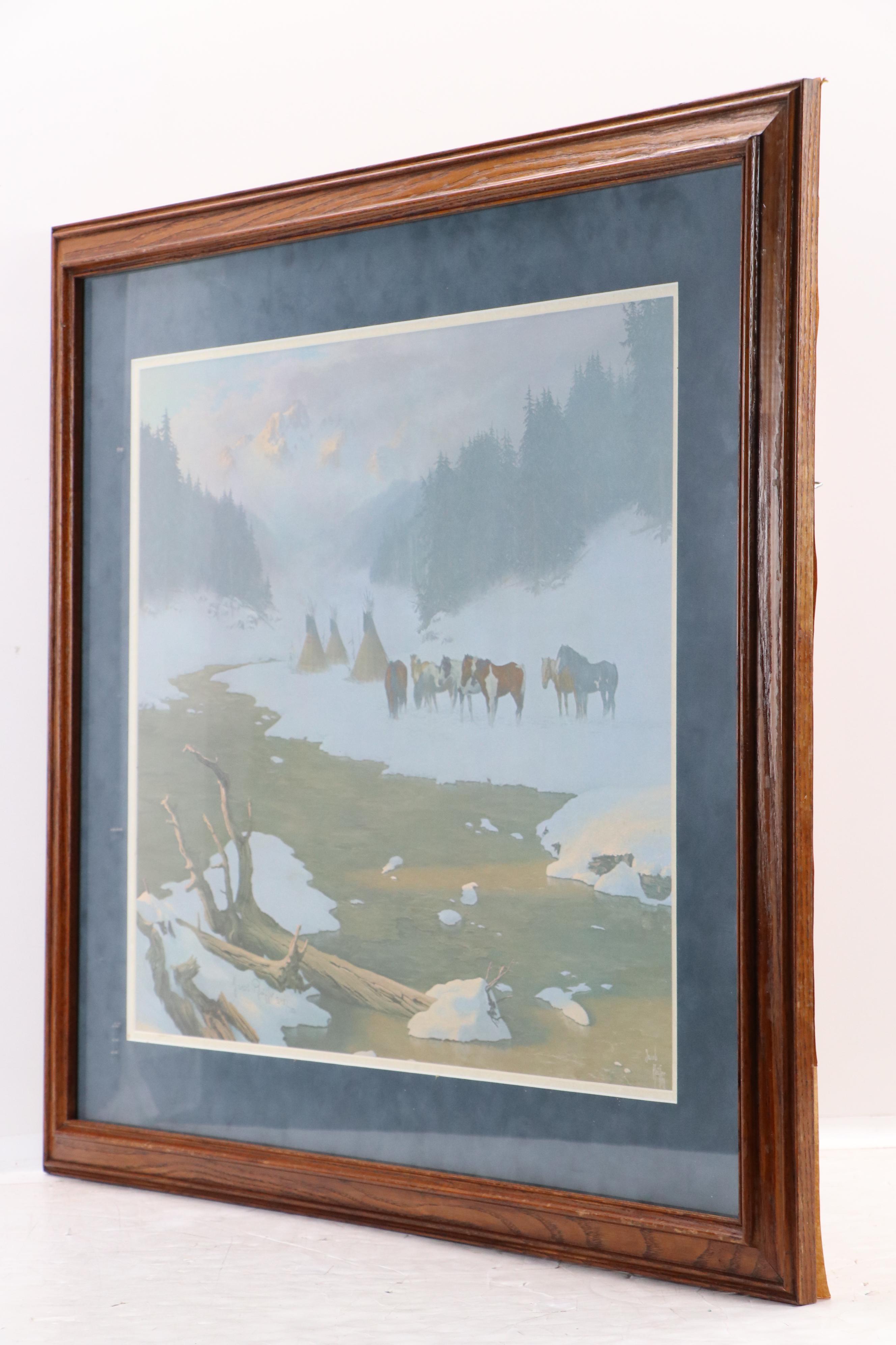 Jacob Pfeiffer Offset Lithograph of Teepees and Horses, Circa 1978