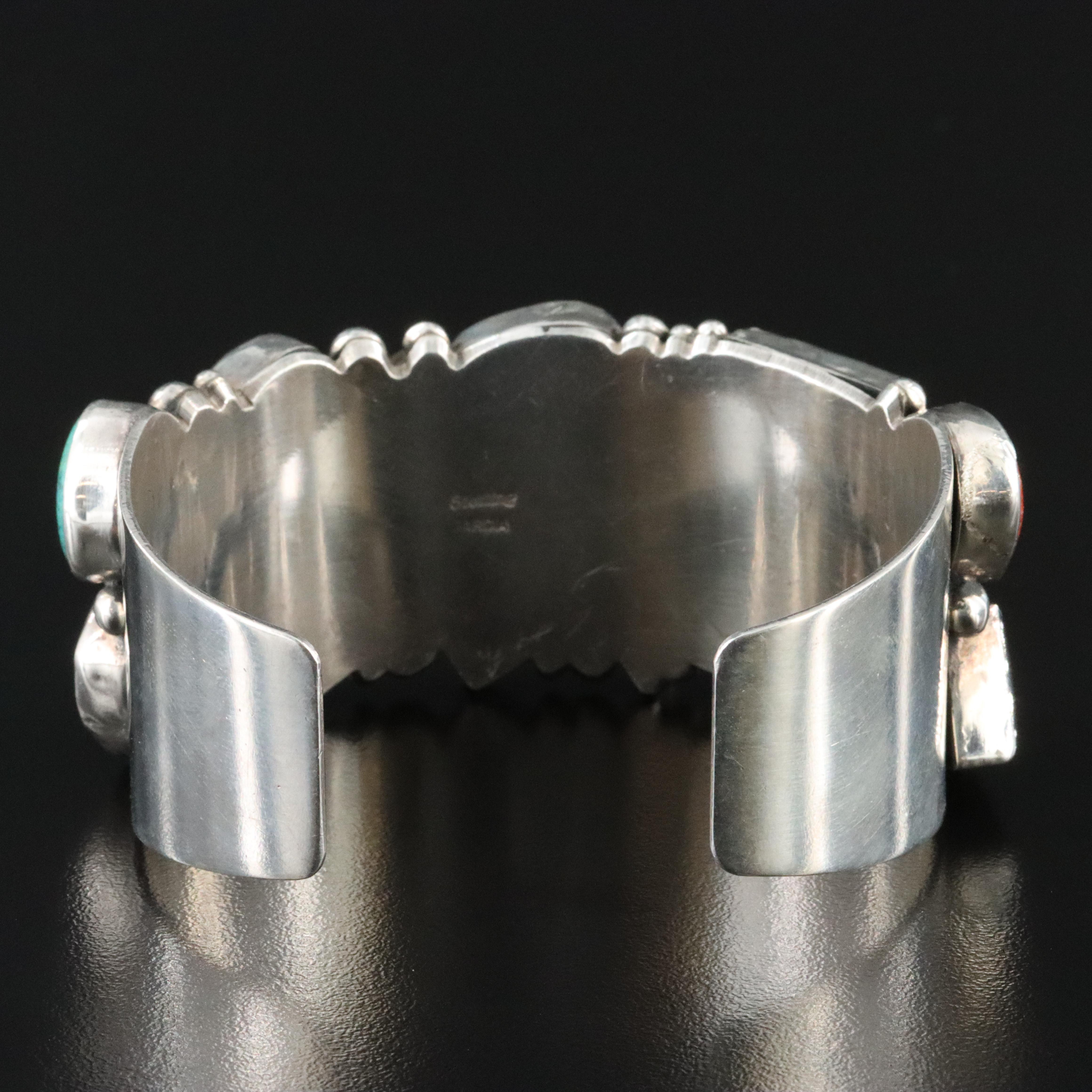 Southwestern Signed Sterling and Gemstone Cuff Bracelet