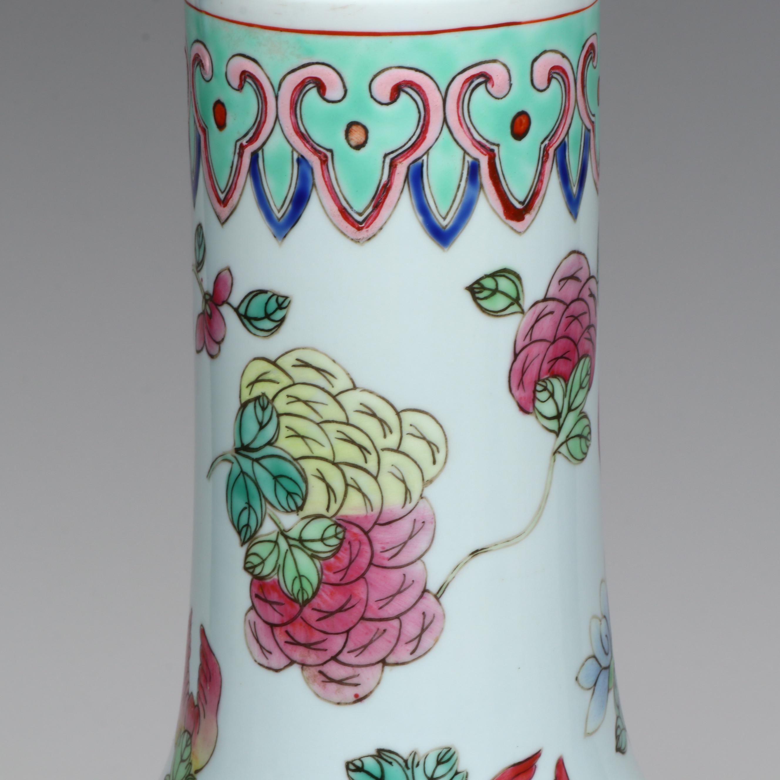 Chinese Famille Verte Porcelain Bottle and Base