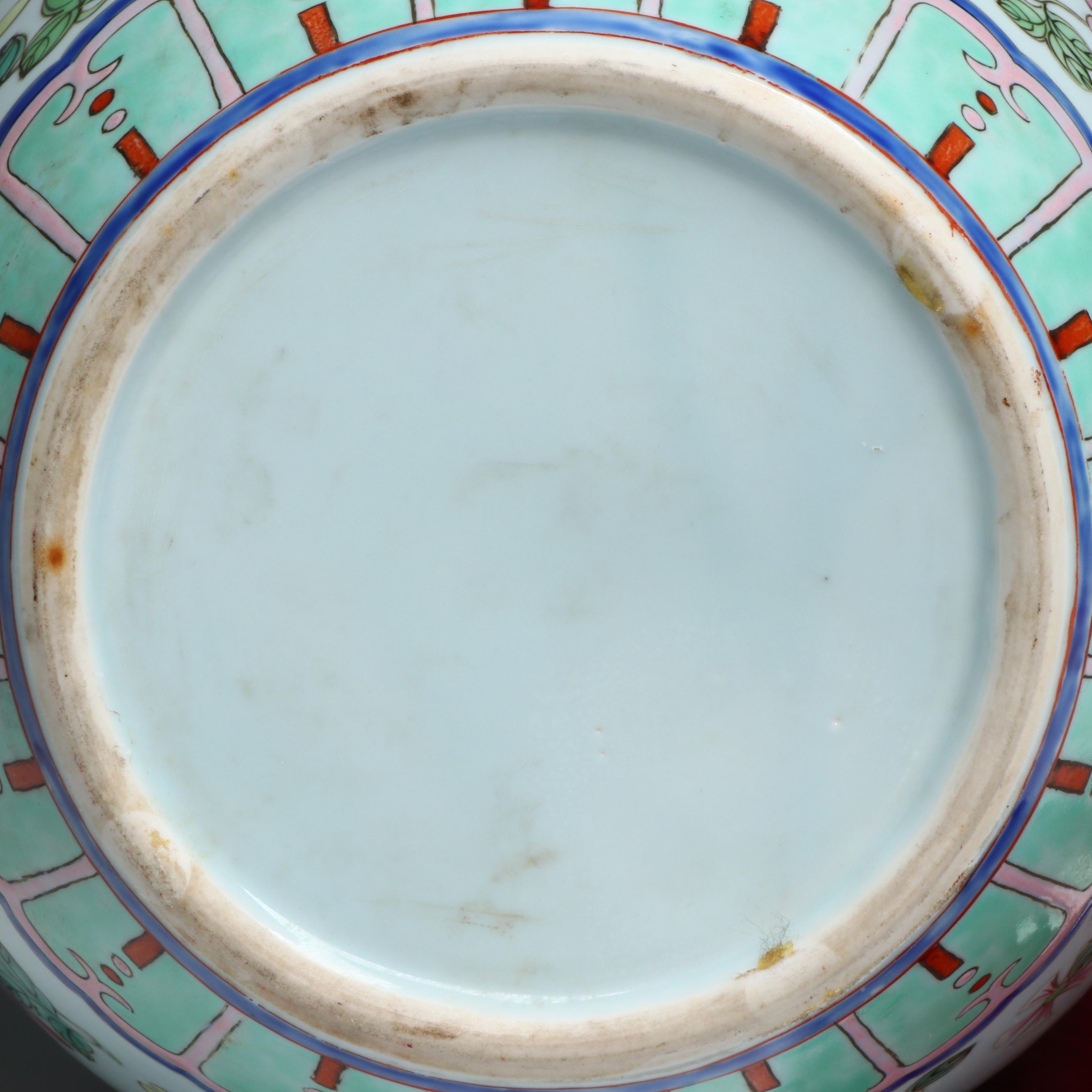 Chinese Famille Verte Porcelain Bottle and Base