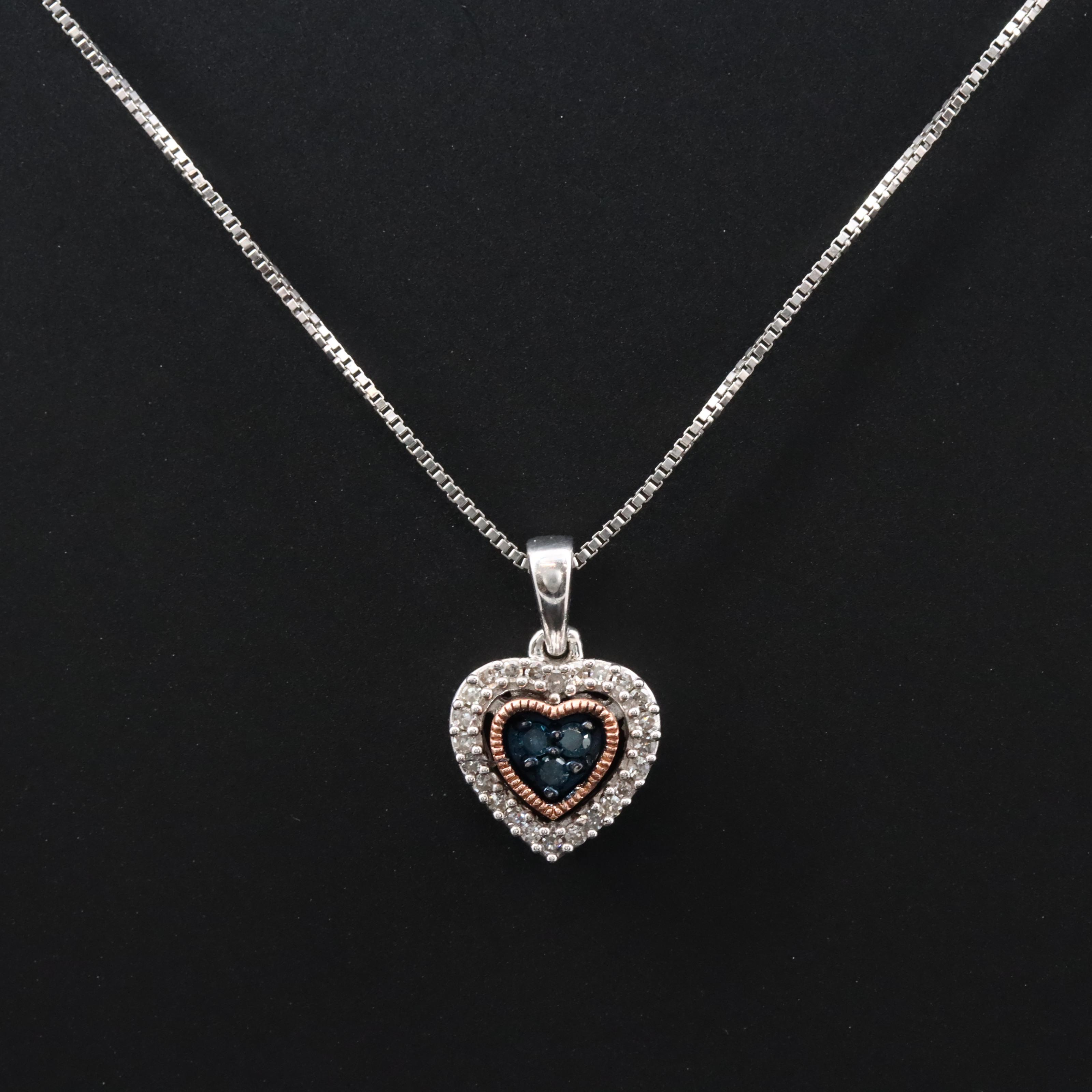 Sterling Lab Grown Diamond Heart Pendant Necklace with 10K Accent