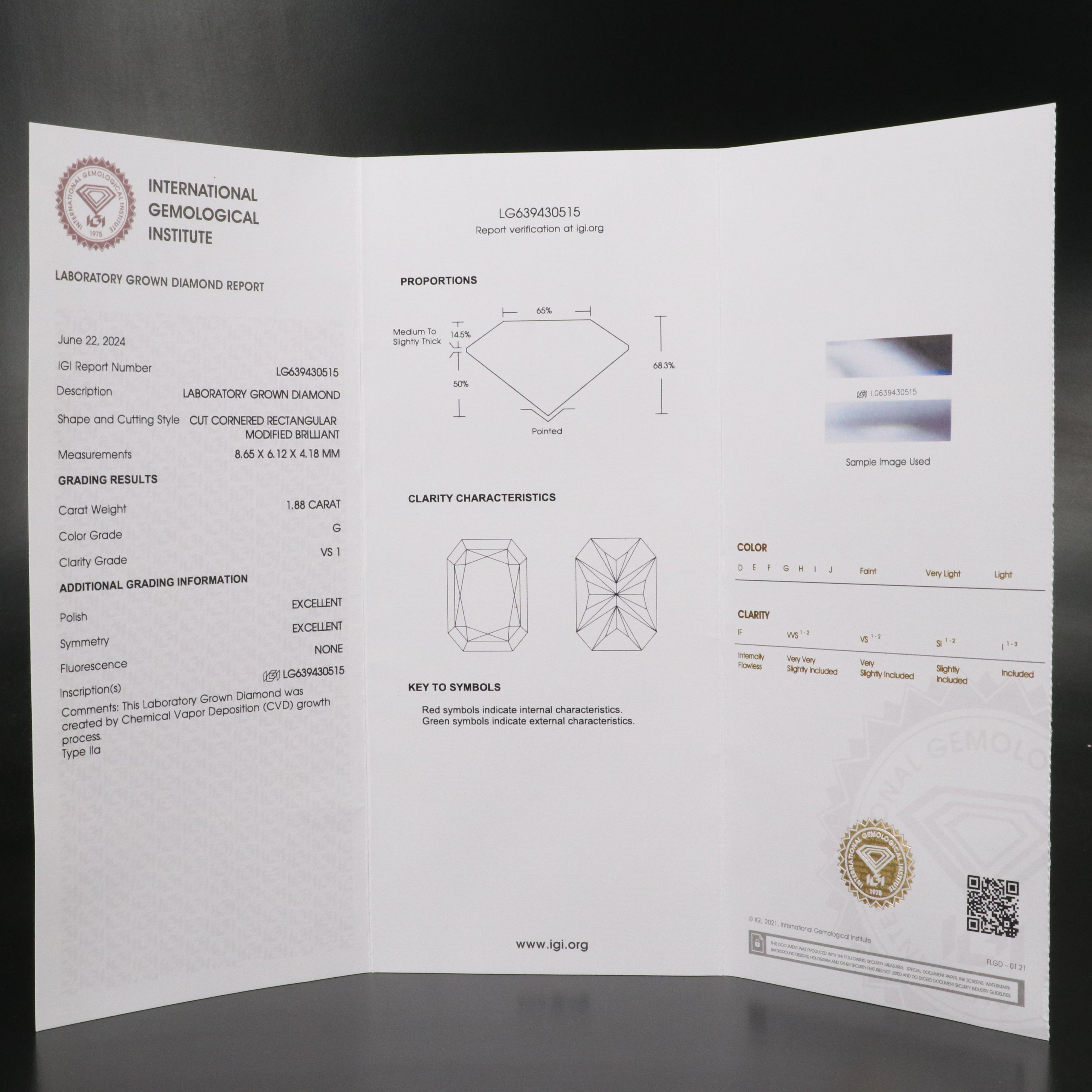 Loose 1.88 CT Lab Grown Diamond with IGI Report