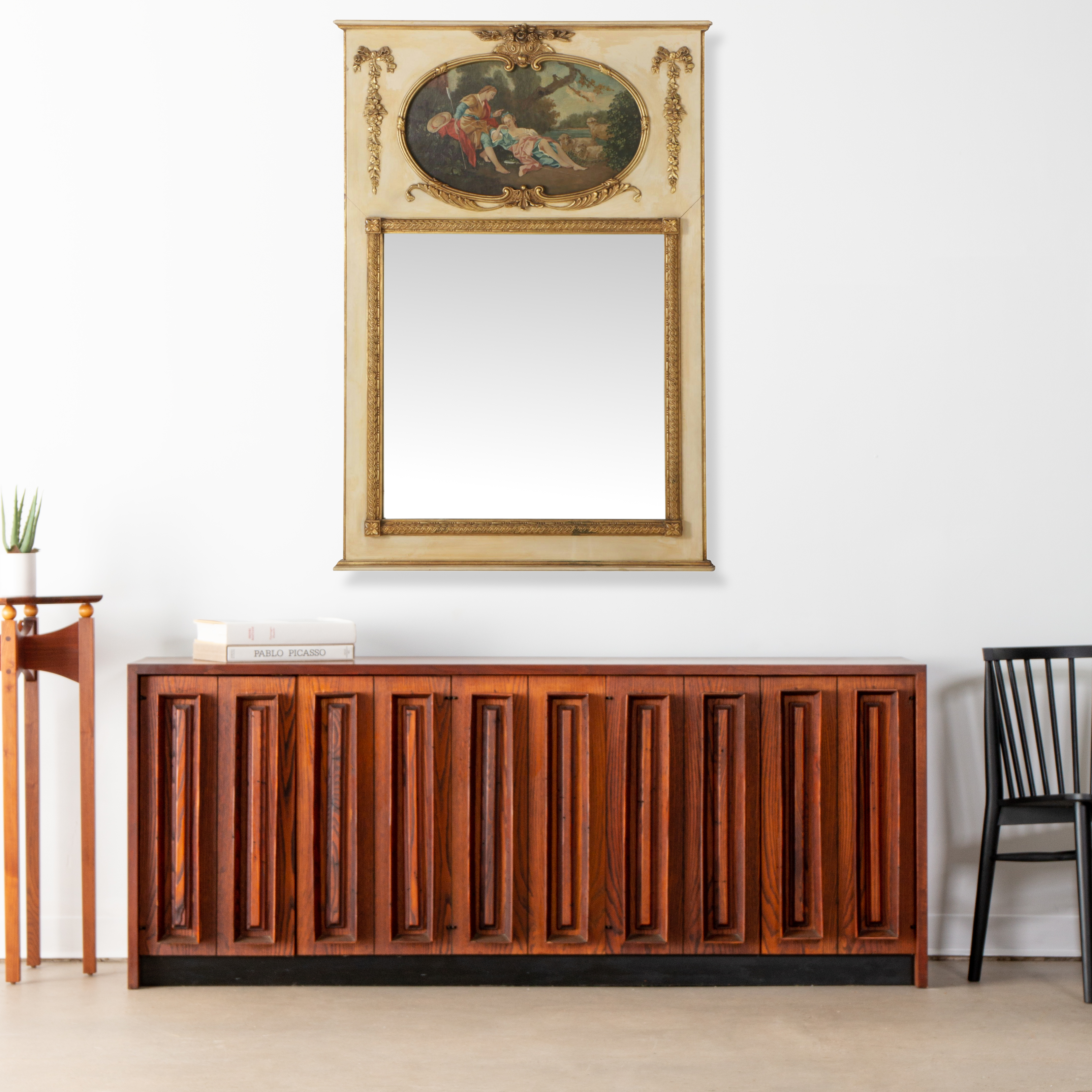 D. Milch & Son Louis XV Style Trumeau Mirror with Painted Pastoral Panel