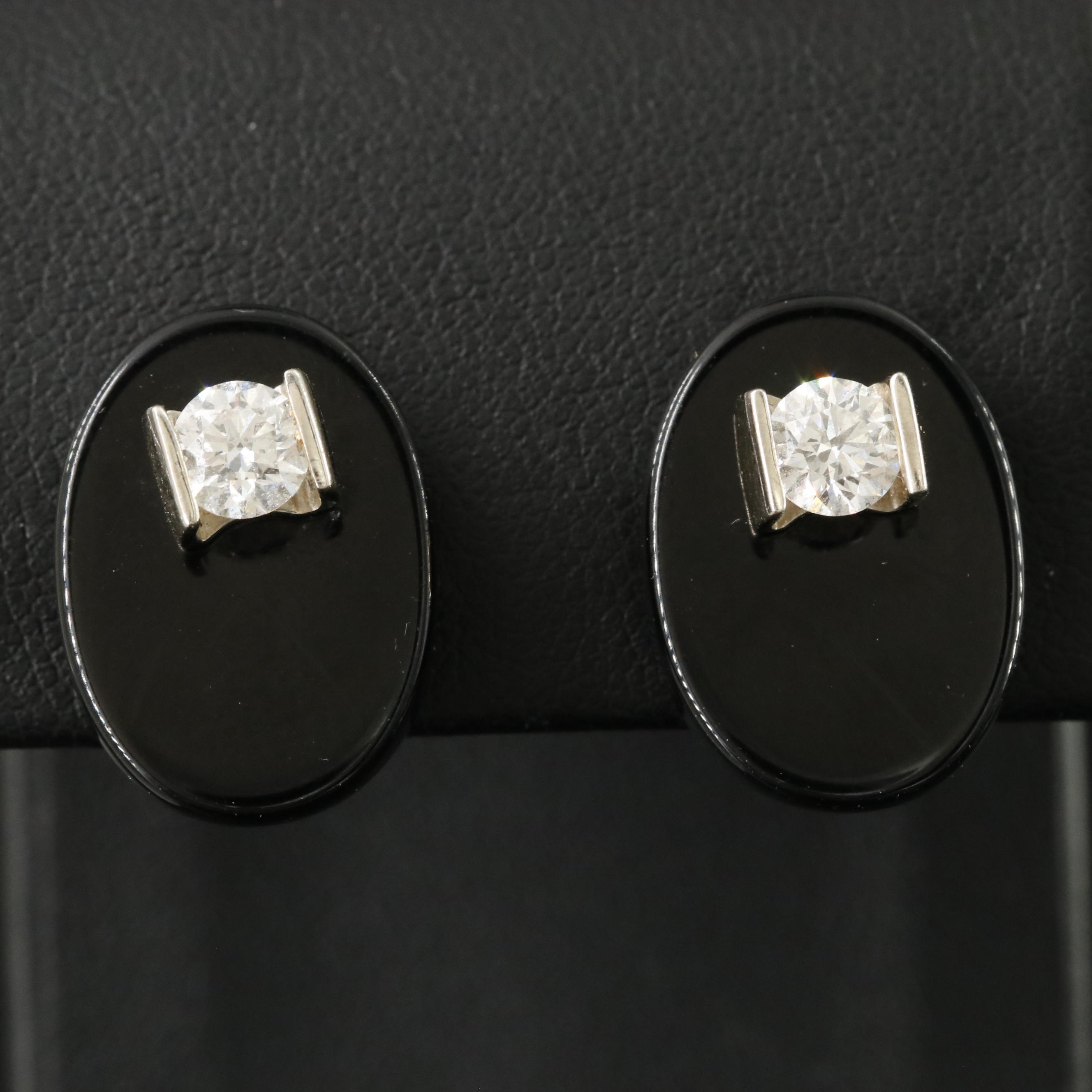 14K Diamond and Black Onyx Earrings