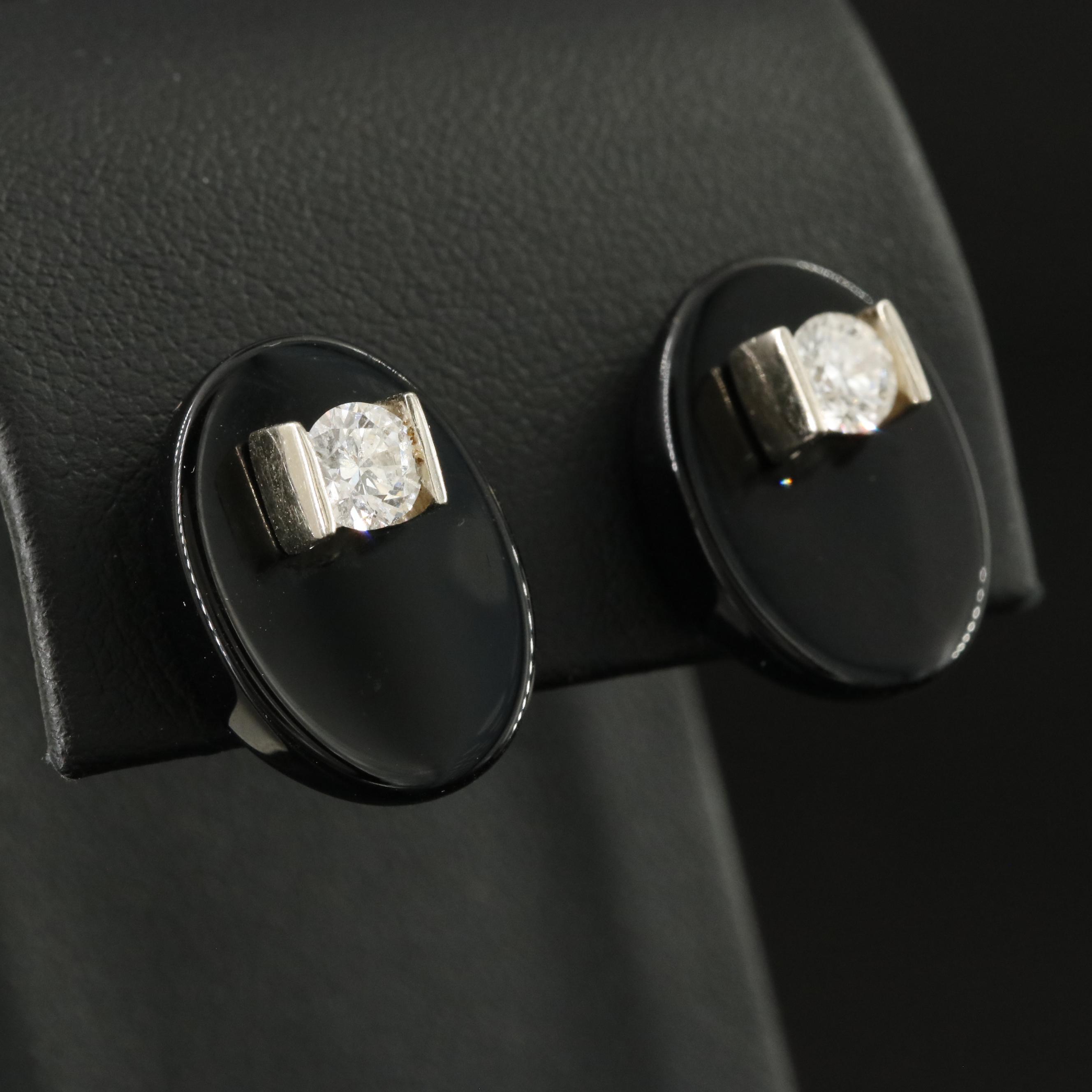 14K Diamond and Black Onyx Earrings