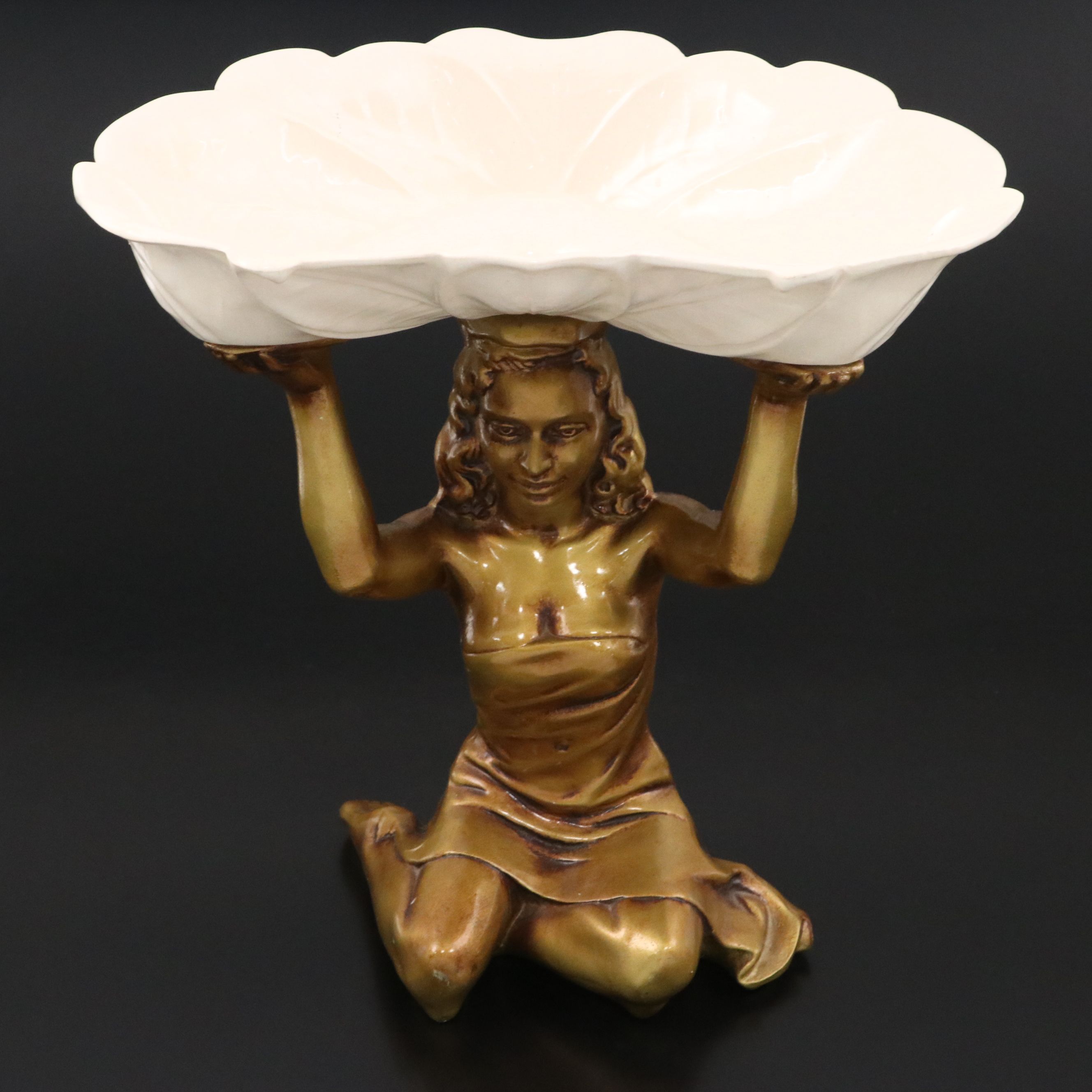 Lane & Co Van Nuys Pottery Kneeling Figural Compote, Mid-20th Century