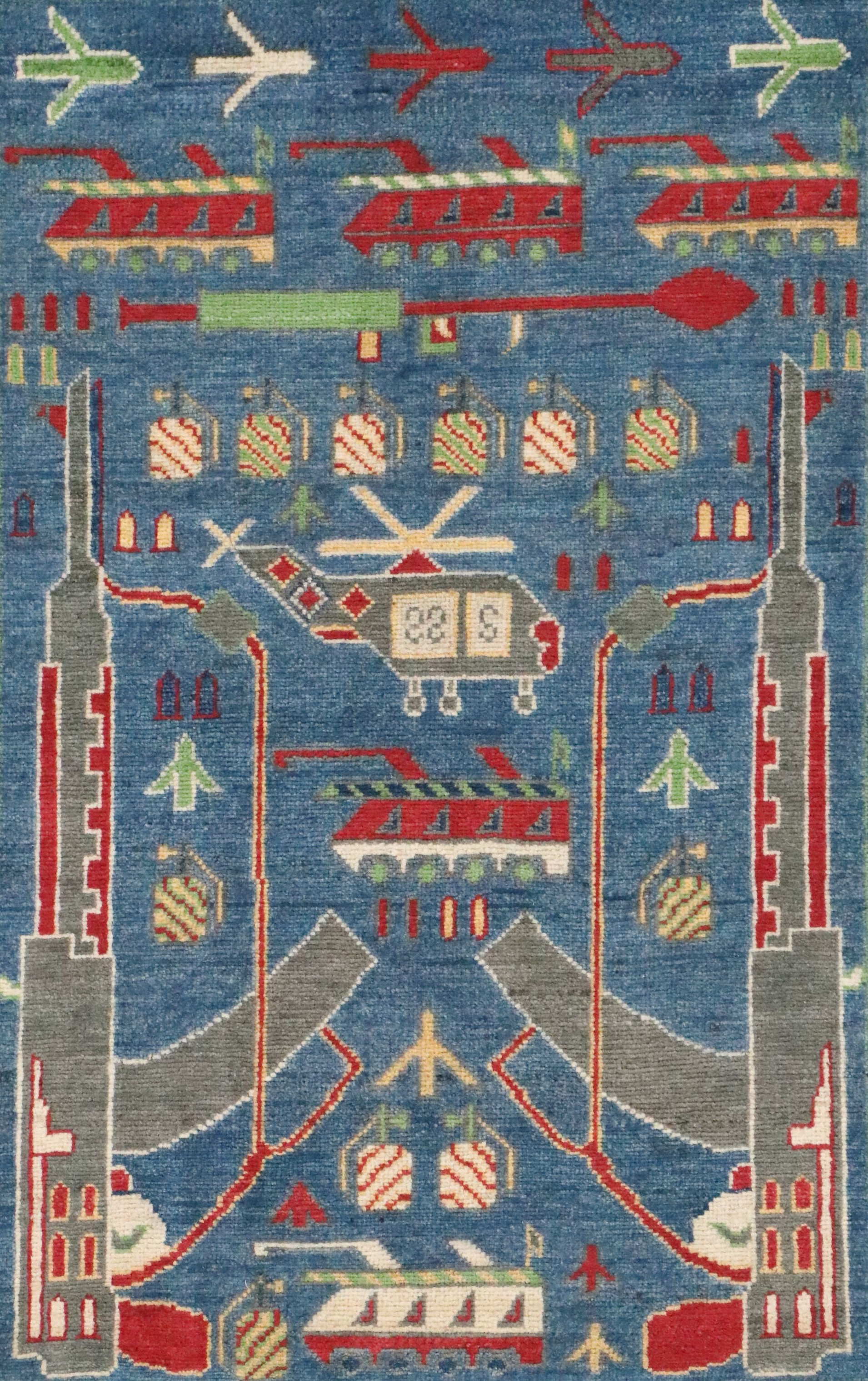 2'8 x 4'2 Hand-Knotted Afghan Pictorial War Accent Rug