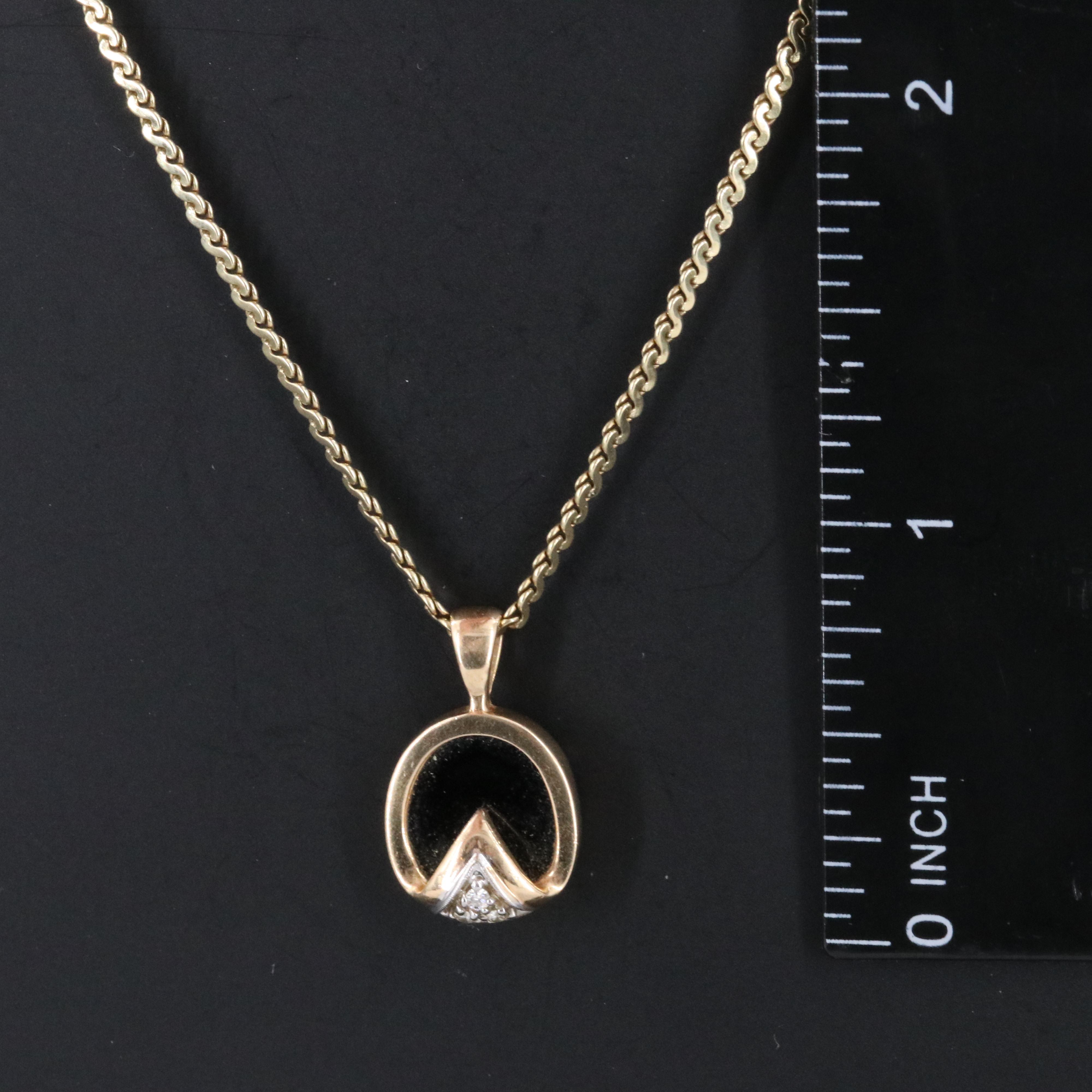 14K Black Onyx and Diamond Pendant Necklace