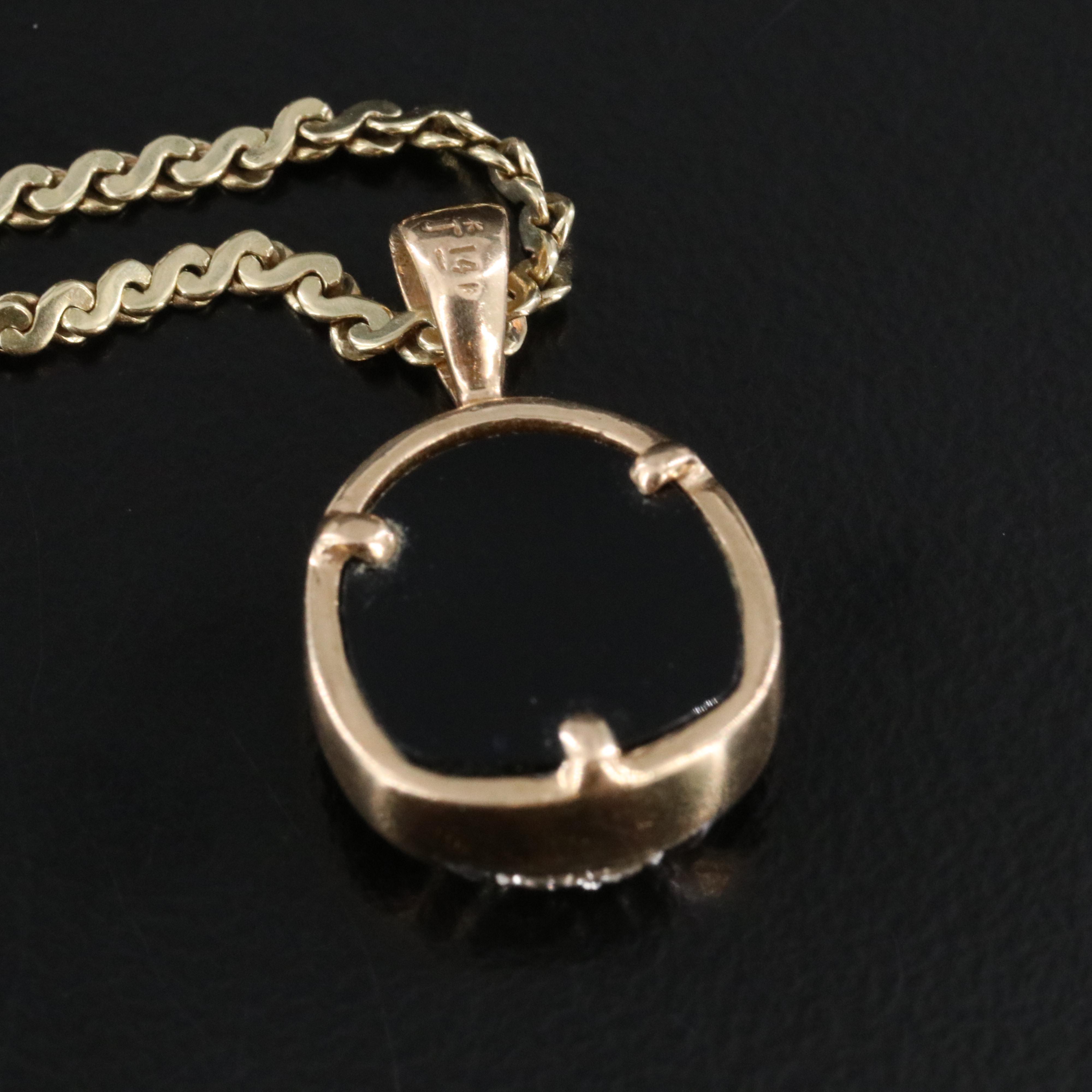 14K Black Onyx and Diamond Pendant Necklace