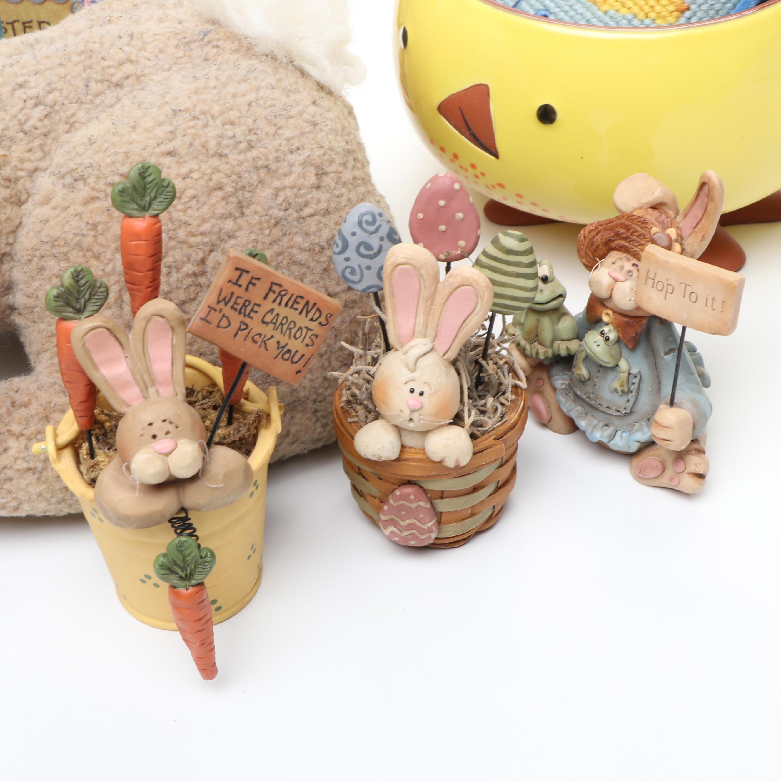 Hallmark Easter Chick Bowl with Other Rabbit Figurines, Box and Decor