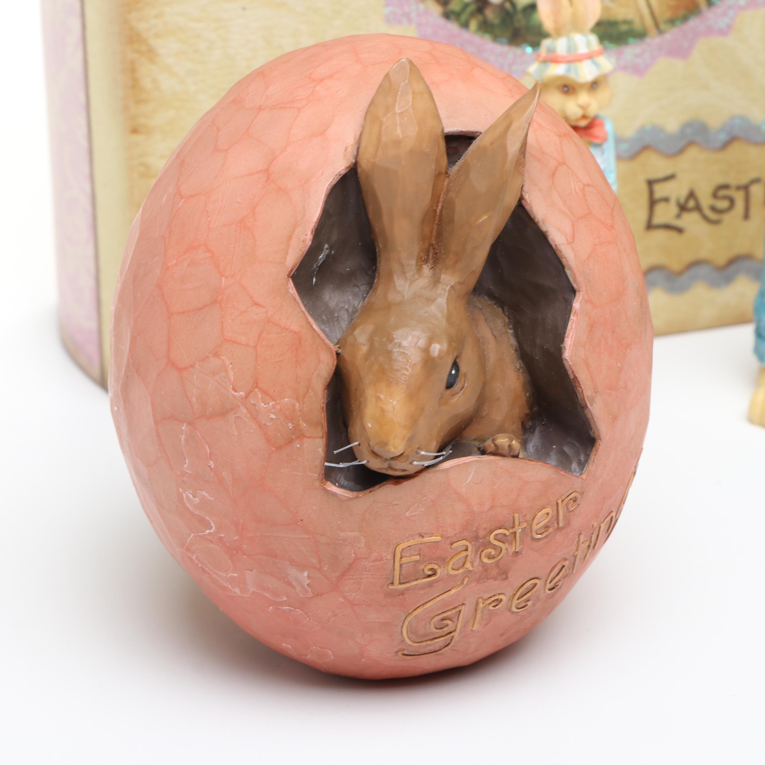 Hallmark Easter Chick Bowl with Other Rabbit Figurines, Box and Decor