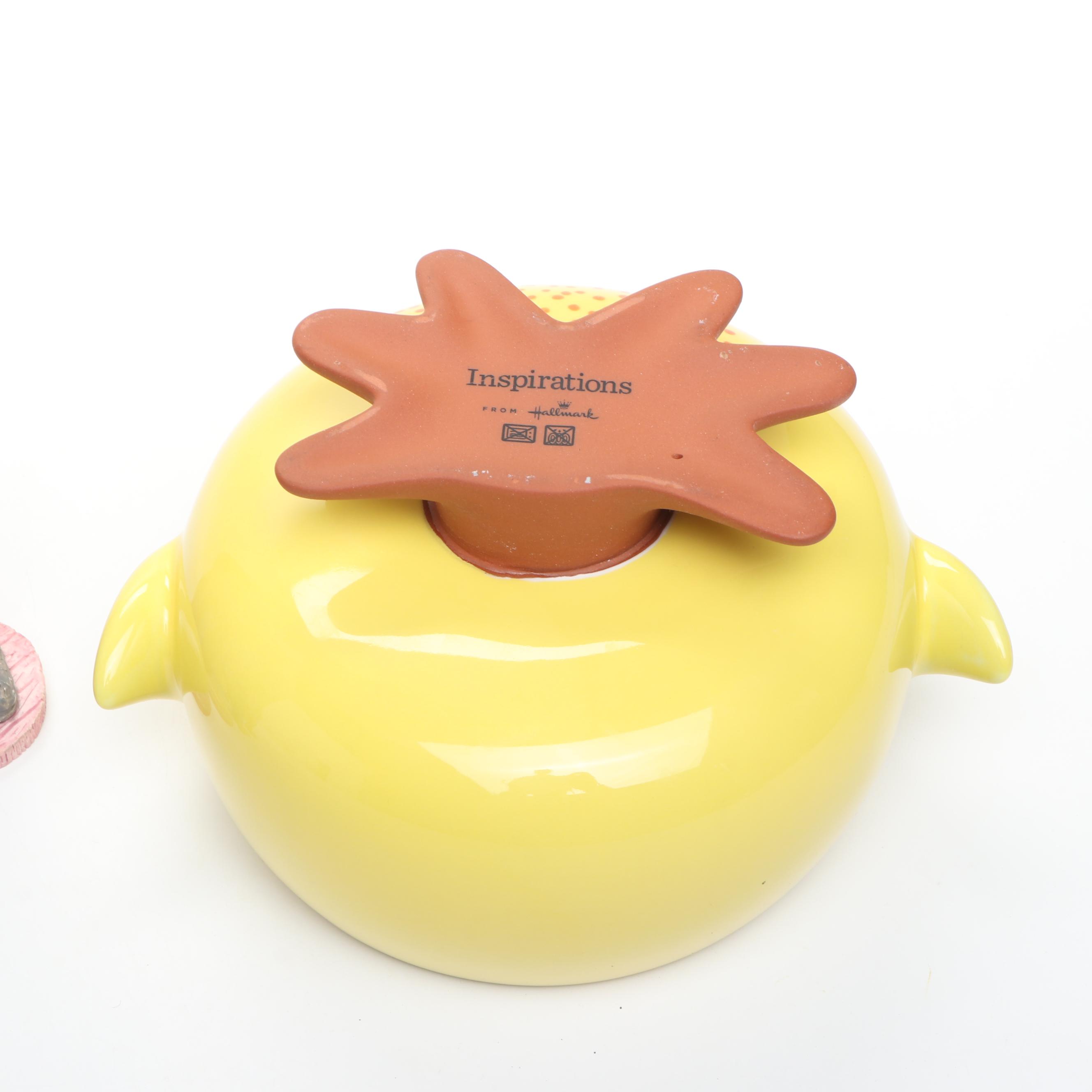 Hallmark Easter Chick Bowl with Other Rabbit Figurines, Box and Decor