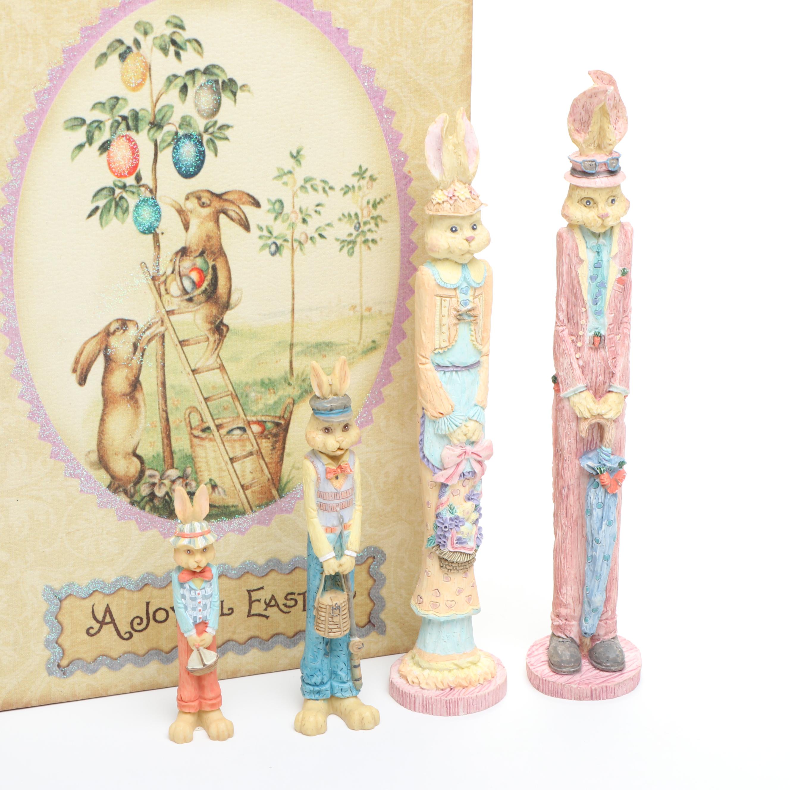 Hallmark Easter Chick Bowl with Other Rabbit Figurines, Box and Decor