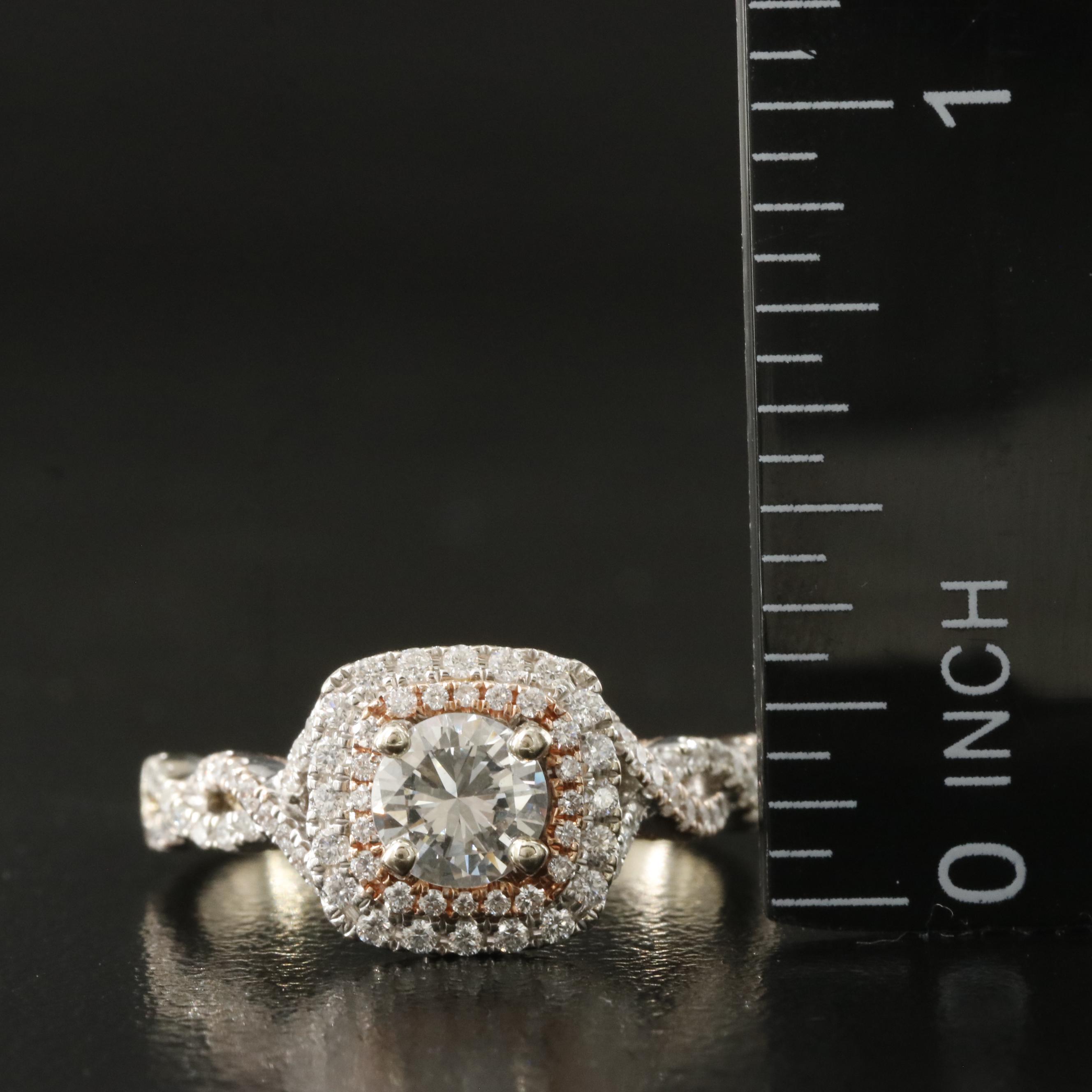 14K 0.91 CTW Diamond Ring with Rose Gold Accents