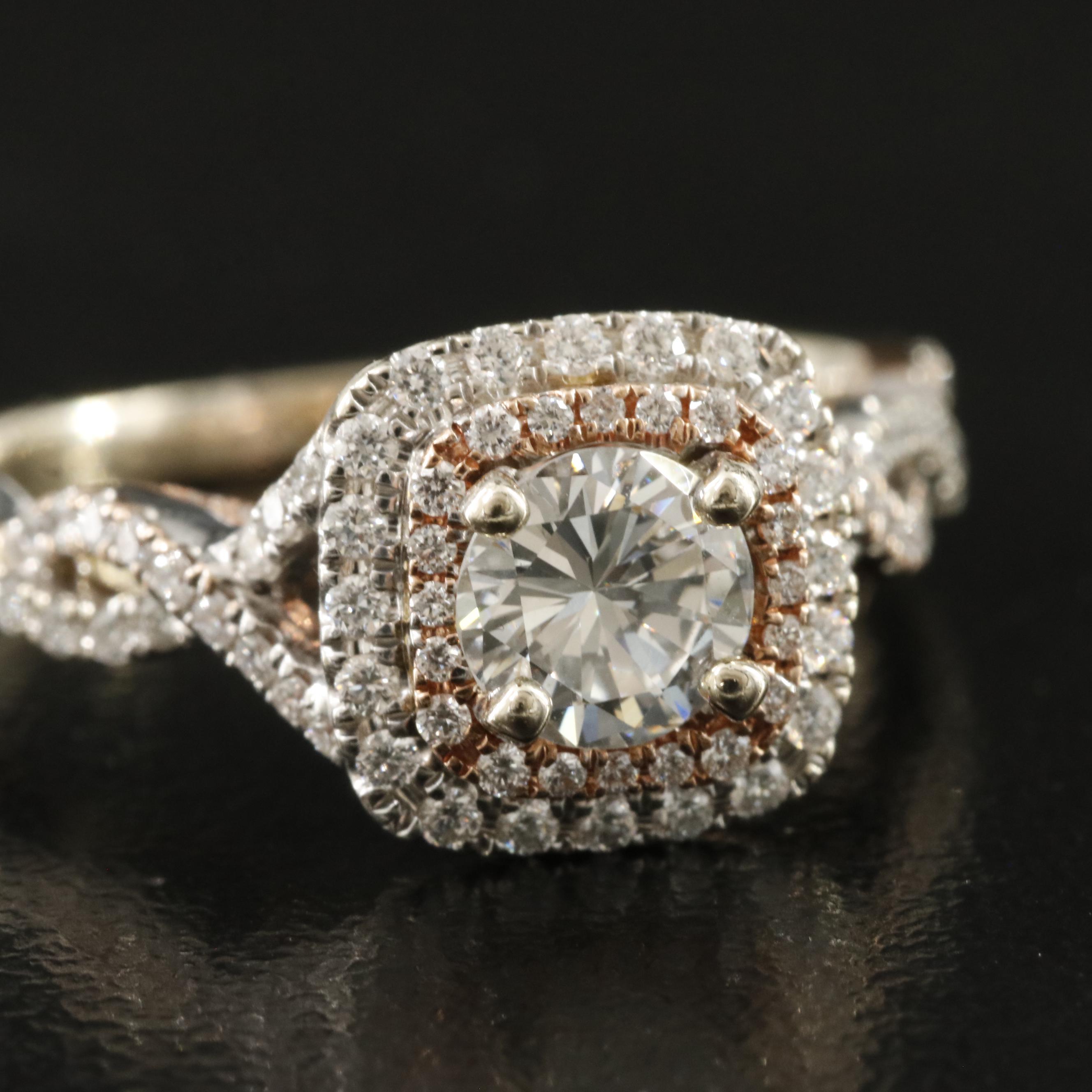 14K 0.91 CTW Diamond Ring with Rose Gold Accents