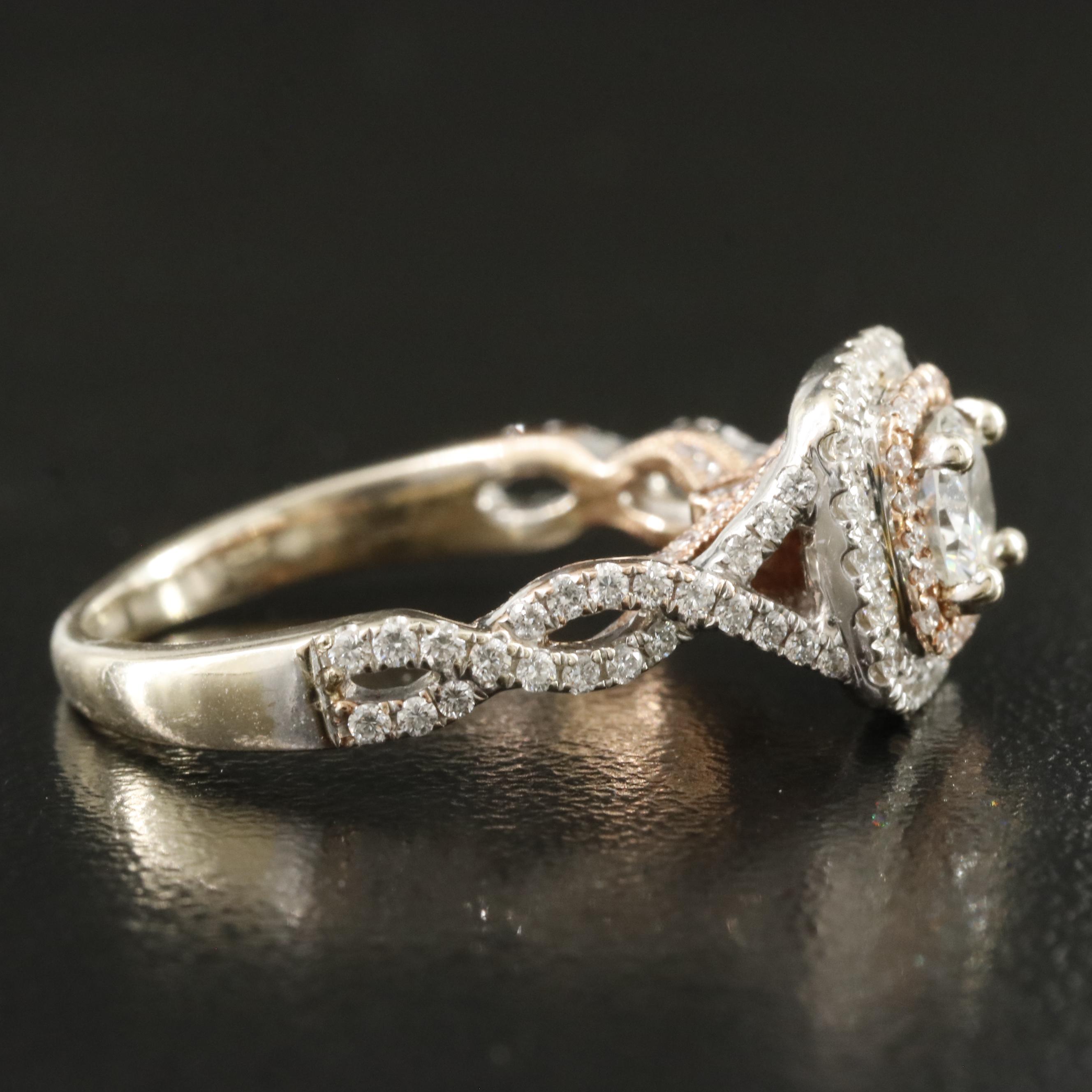 14K 0.91 CTW Diamond Ring with Rose Gold Accents