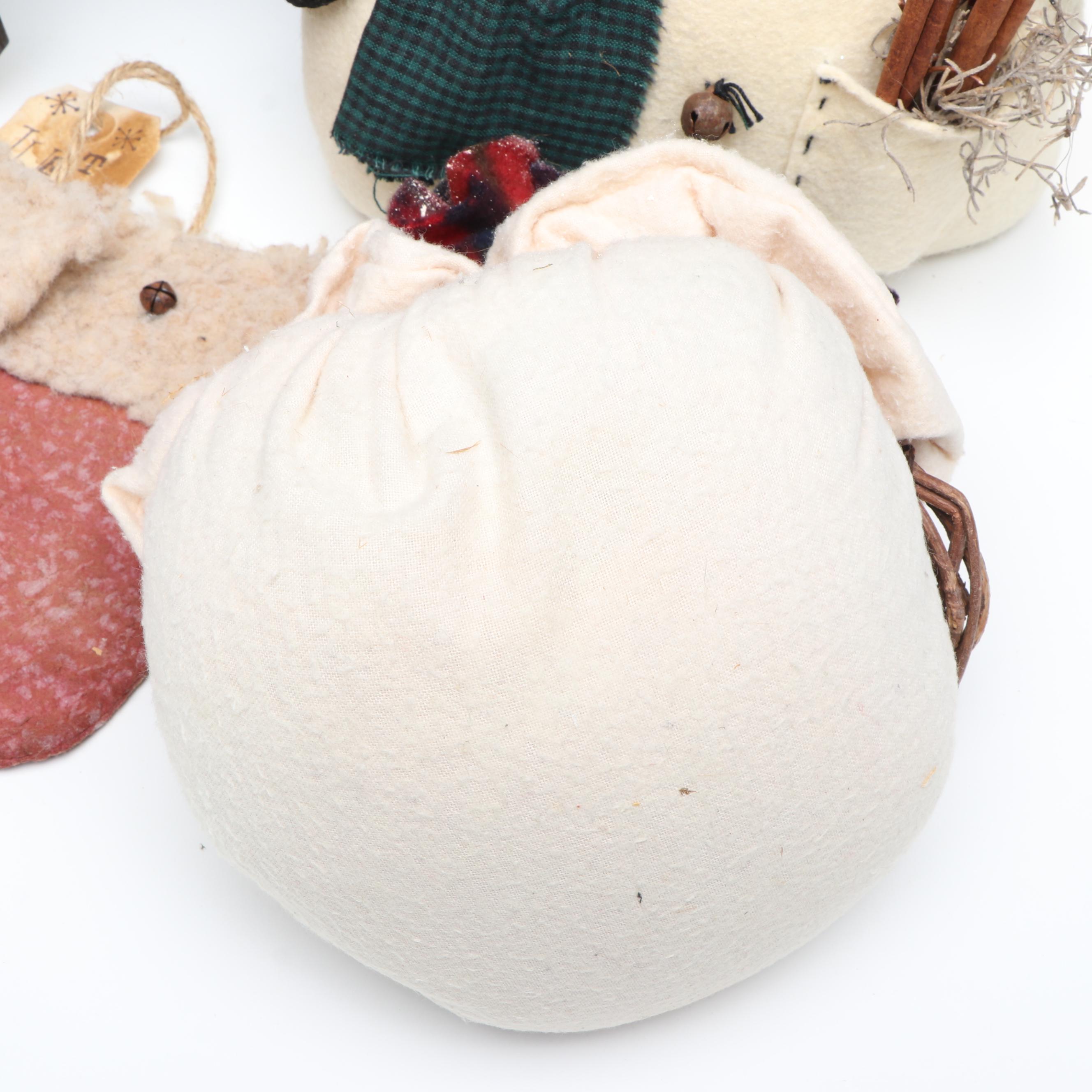 Christmas Folk Art Style Snowmen, Decorative Mittens and Deb Strain Print